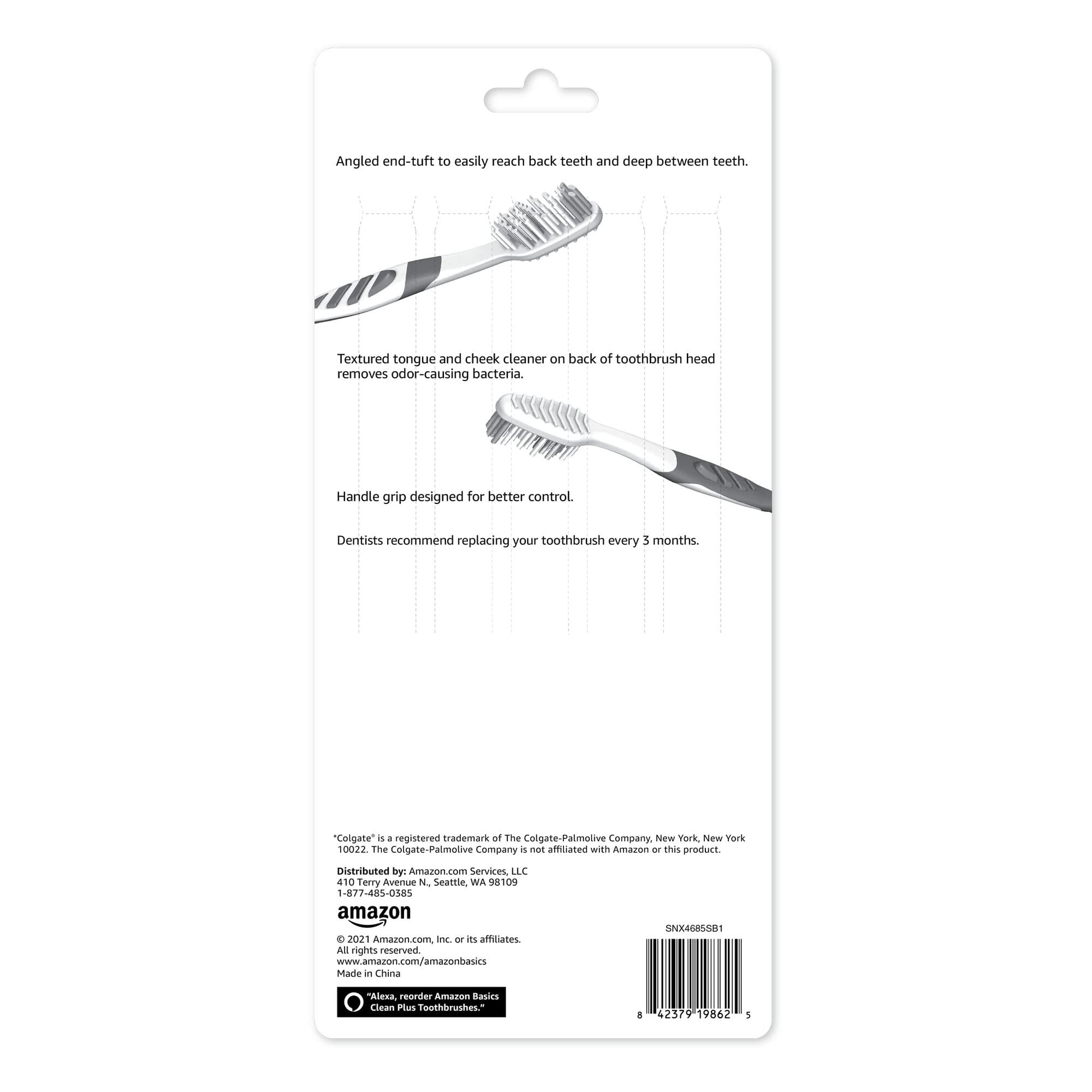Amazon Basics Clean Plus Toothbrushes, Soft, Full, 10 Count, 1 Pack (Previously Solimo)