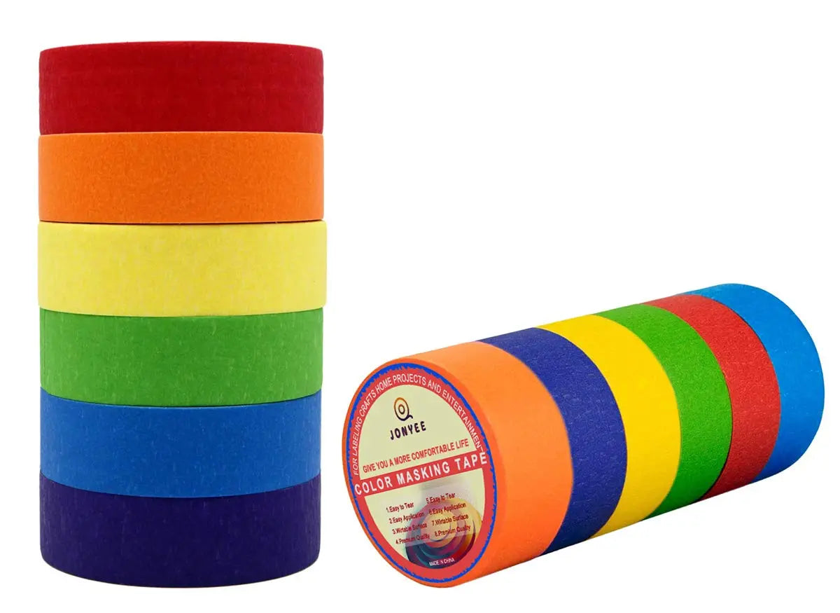JONYEE Colored Masking Tape, Colored Painters Tape for Arts & Crafts, Labeling or Coding - Art Supplies for Kids - 6 Different Color Rolls - Masking Tape 1 Inch x 13 Yards (2.4cm X 12m)
