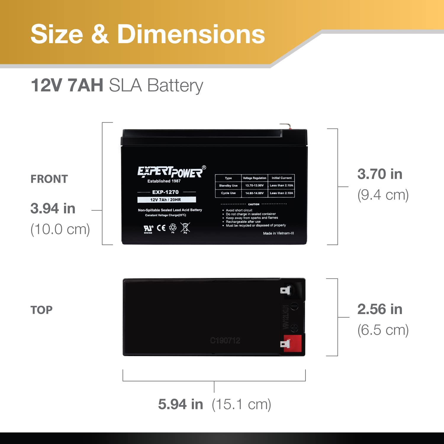 ExpertPower 12v 7ah Rechargeable Sealed Lead Acid Battery