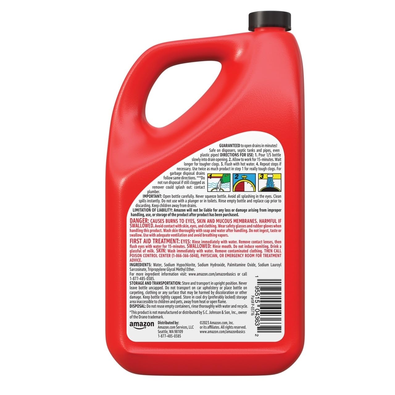 Amazon Basics Max Strength Drain Cleaner Hair Clog Remover Gel - Unclogs Hair and Grease, 80 Fl Oz