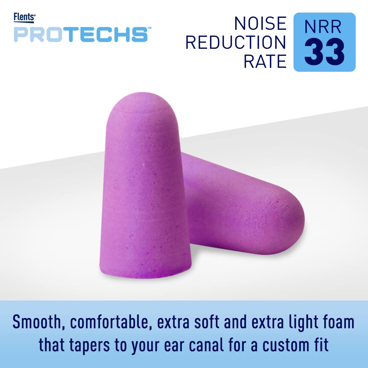 Flents Protechs Foam Ear Plugs, 10 Pair with Case for Sleeping, Snoring, Loud Noise, Traveling, Concerts, Construction, Studying, Work, Shooting, NRR 33, Purple, Disposable, Made in the USA