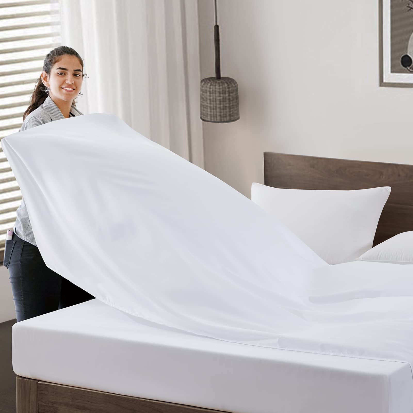 Maple&Stone Twin Flat Sheet 6 Pack,Premium Soft & Breathable,Brushed Microfiber Fabric,Anti-Shrinkage & Non-Fading,Bulk Flat Sheets Only Twin Size (White)