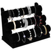 Velvet Bracelet Holder with 3 Tier Rack, Black Detachable Jewelry Display Stand T-Bar Necklace Storage Organizer for Bangles Watch Bracelets Scrunchies Organization Showcase
