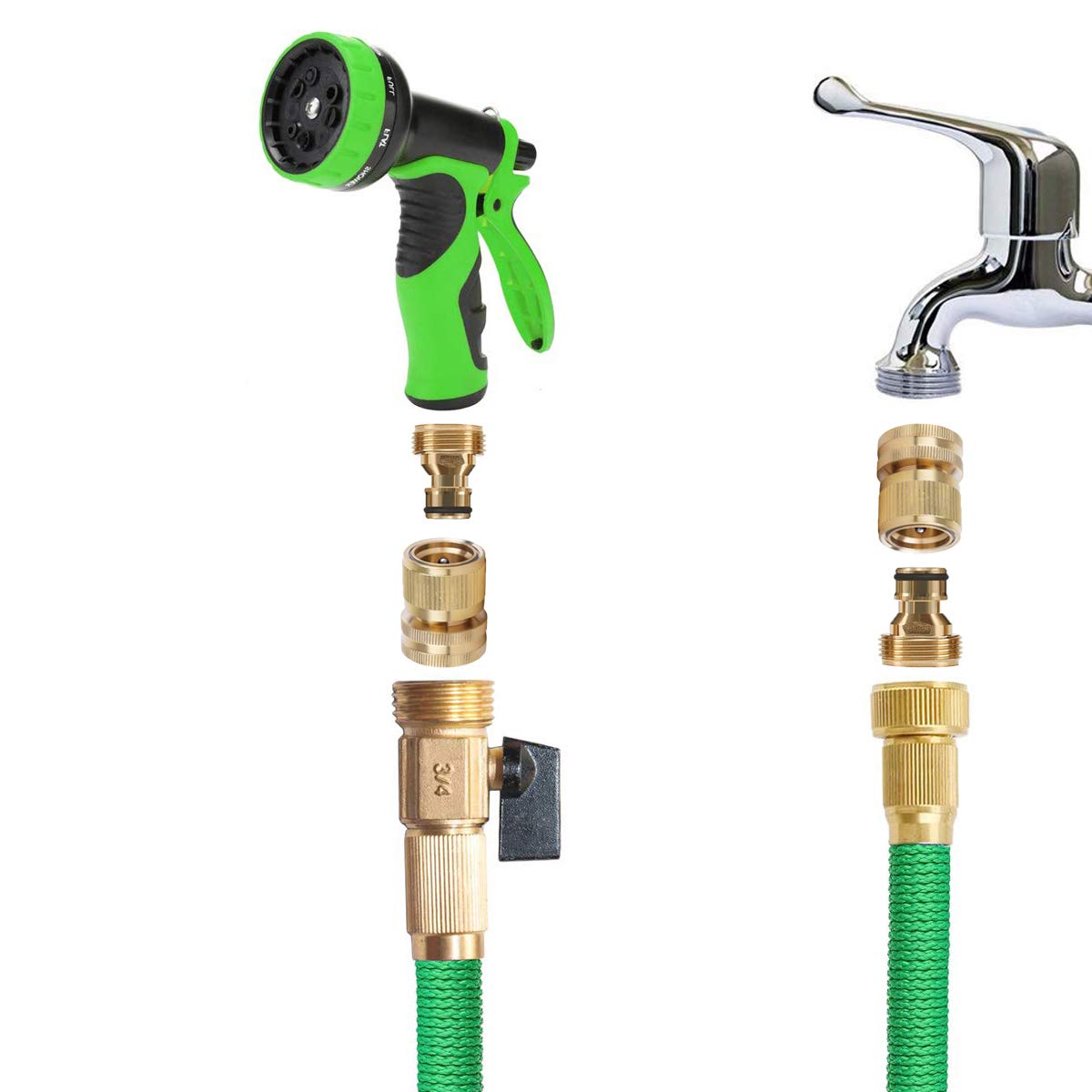 SHOWNEW Garden Hose Quick Connectors, Solid Brass 3/4 inch GHT Thread Easy Connect Fittings No-Leak Water Hose Male Female Value Pack (5)
