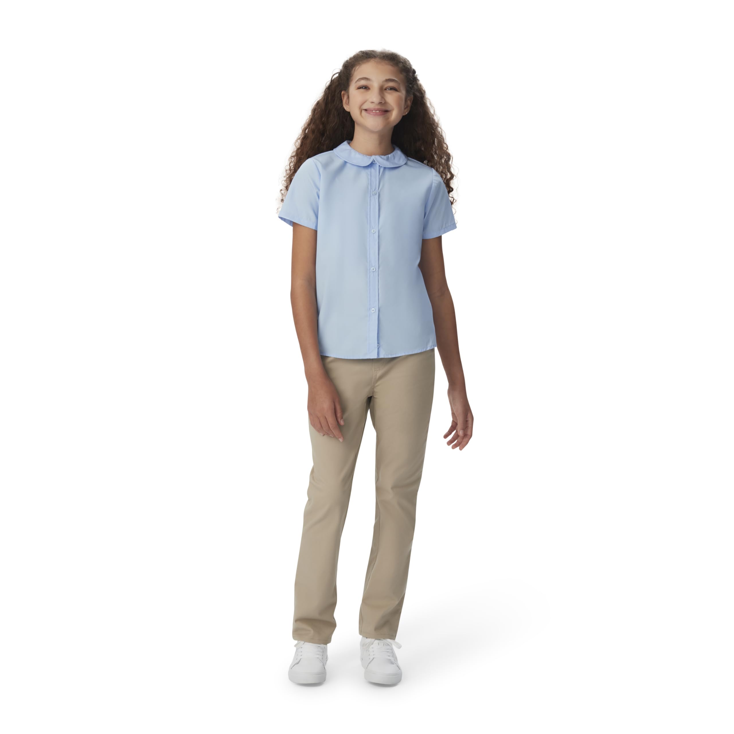 French Toast Girl's Short Sleeve Peter Pan Collar Blouse (Standard & Plus), White, 10