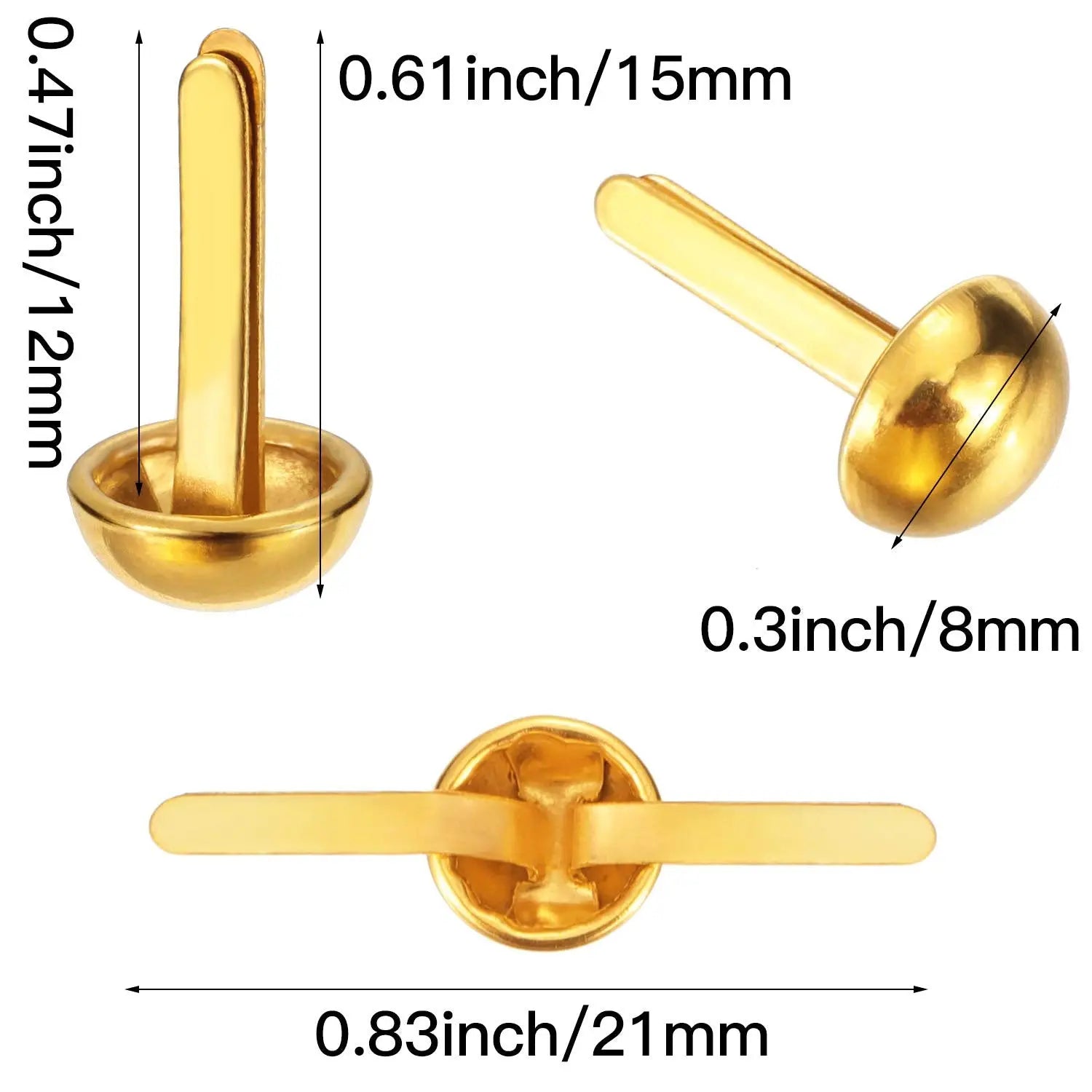 Hotop 500 Pcs Brads for Paper Crafts Metal Round Brass Paper Fasteners for Craft Art Crafting School DIY Supplies(0.3 x 0.6 Inch,Golden)