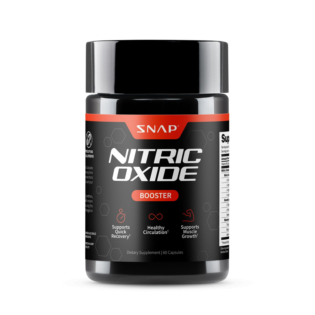 Snap Supplements Nitric Oxide Booster Supplement with L Arginine and L Citrulline Essential Amino Acids and Ginseng Root, Energy, Heart Health, Muscle Growth & Circulation Support, 60 Capsules