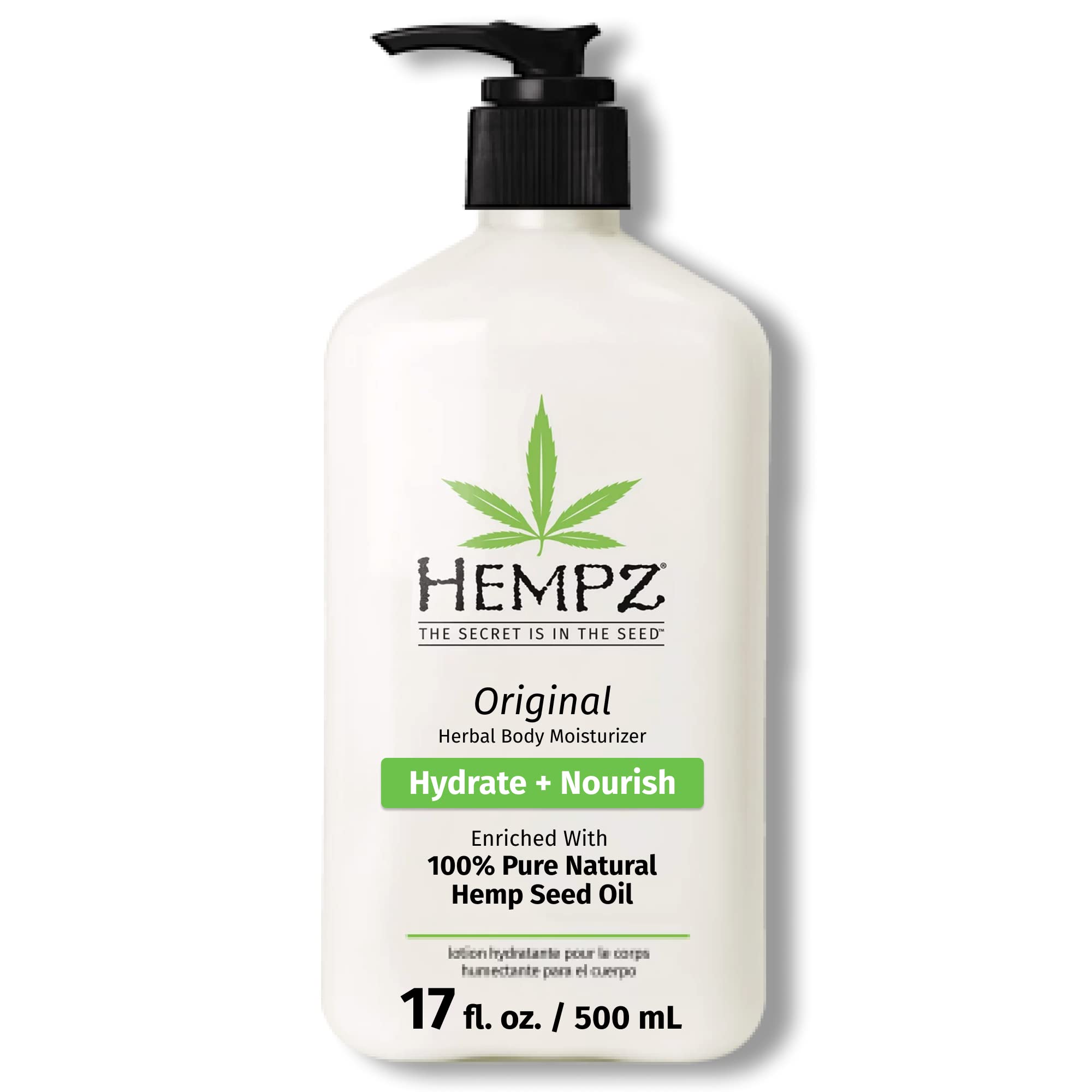 Hempz Original، مرطب الجسم بزيت بذور القنب الطبيعي مع زبدة الشيا والجينسنغ، برائحة أصلية، زهور الموز، 17 أونصة سائلة (قد تختلف العبوة)