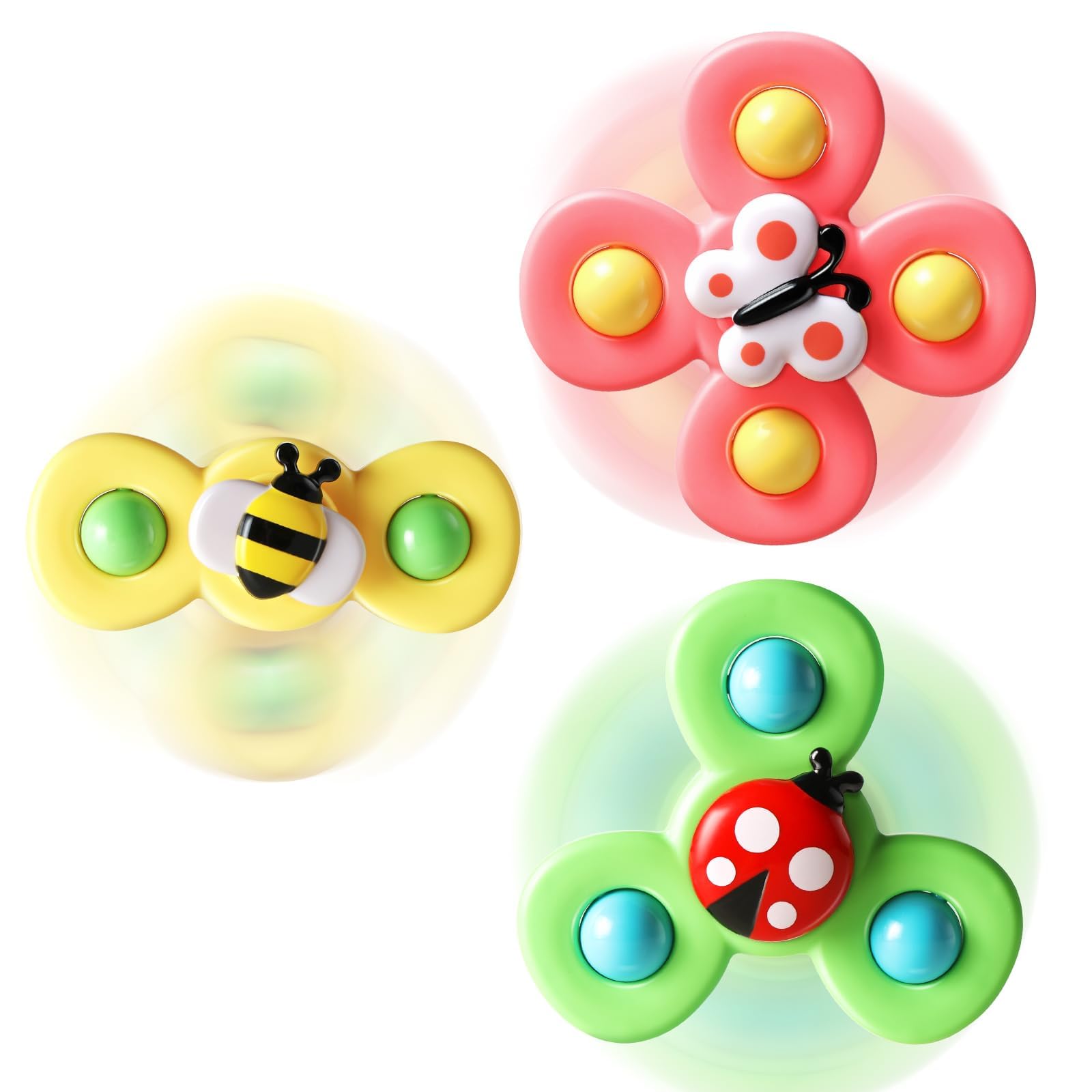 ALASOU 3PCS Suction Cup Spinner Toys for 1 Year Old Boy Girl|Spinning Top Baby Toys 12 18 Months|1 2 Year Old Boy Birthday Gift|Baby Bath Toy for Kids Ages 1-3|Sensory Toy for Toddlers 1-3