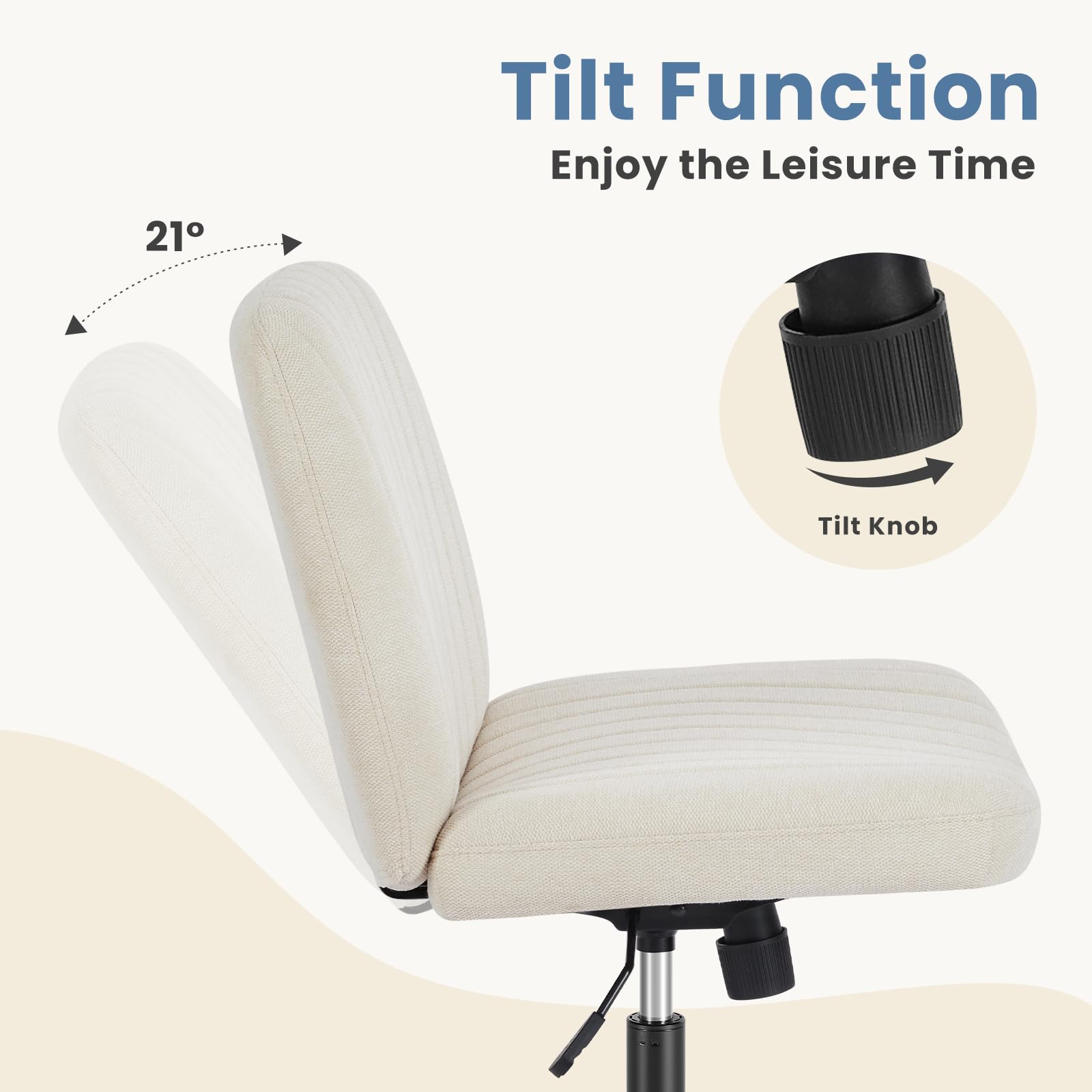 DUMOS Criss Cross Chair Legged Office Wide Comfy Desk Seat, No Wheels Armless Computer Task Seating, Swivel Comfy Vanity Fabric Modern Home Height Adjustable