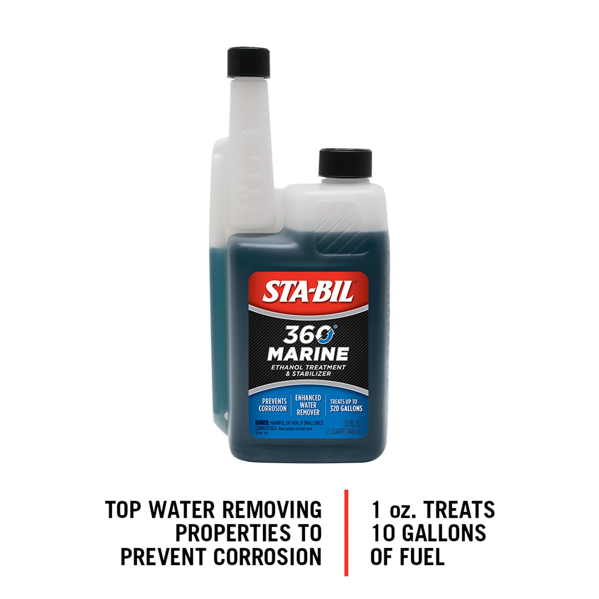 STA-BIL 360 Marine Ethanol Treatment & Fuel Stabilizer - Prevents Rust and Corrosion, Helps Clean Fuel System For Improved In-Season Performance, Treats Up To 320 Gallons, 32oz (22240) , Blue
