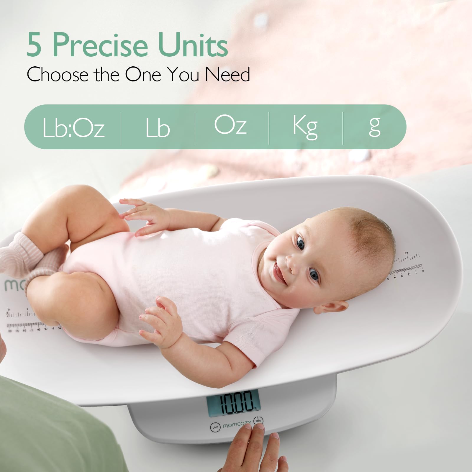 Momcozy Baby Scale, Multi-Function Scale for Body Weight&Height Measurement, Large Capacity for Toddler&Children&Pet&Adult, Perspectives Switch, Removable Tray, 5 Units, Digital LED Screen, Auto-Off