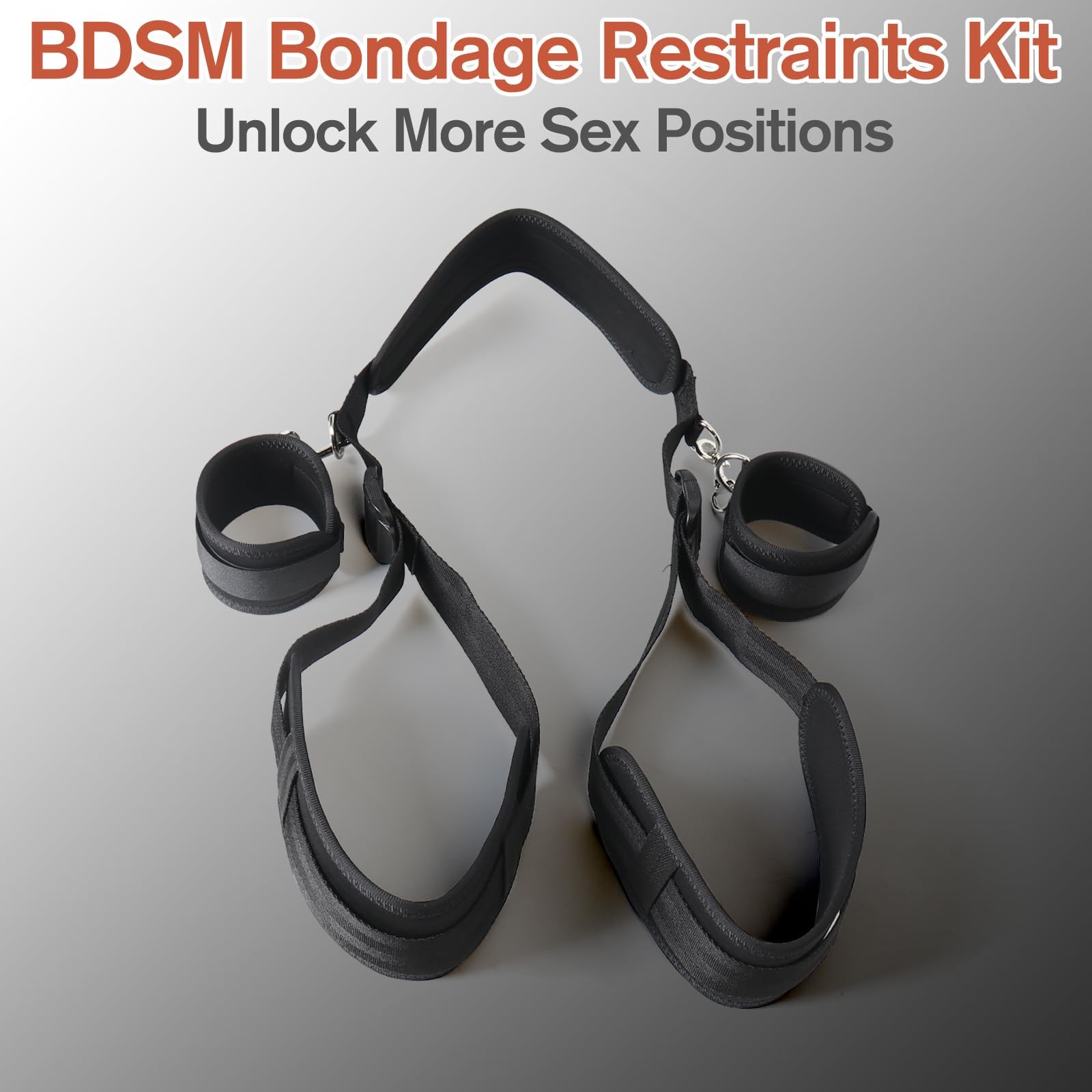 Sex Bondage BDSM Kit, Bed Restraints Set with Handcuffs Neck to Thigh/Ankle, Adjustable Leg Straps&Handcuffs for SM Adult Couples Game Play, Sex Toy for Women Beginner Leg Straps Tie Set Rope