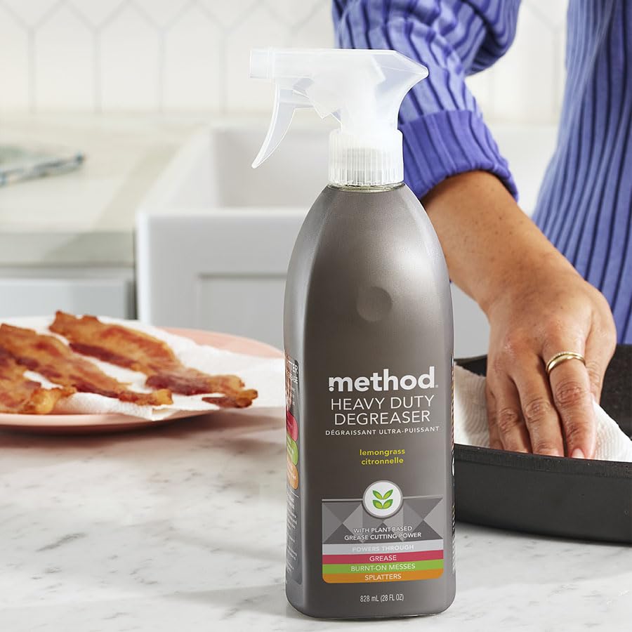Method Heavy Duty Degreaser, Lemongrass Scent, Oven Cleaner & Stove Top Cleaner, 28 Oz Spray Bottle (Pack of 1),(Packaging may vary)