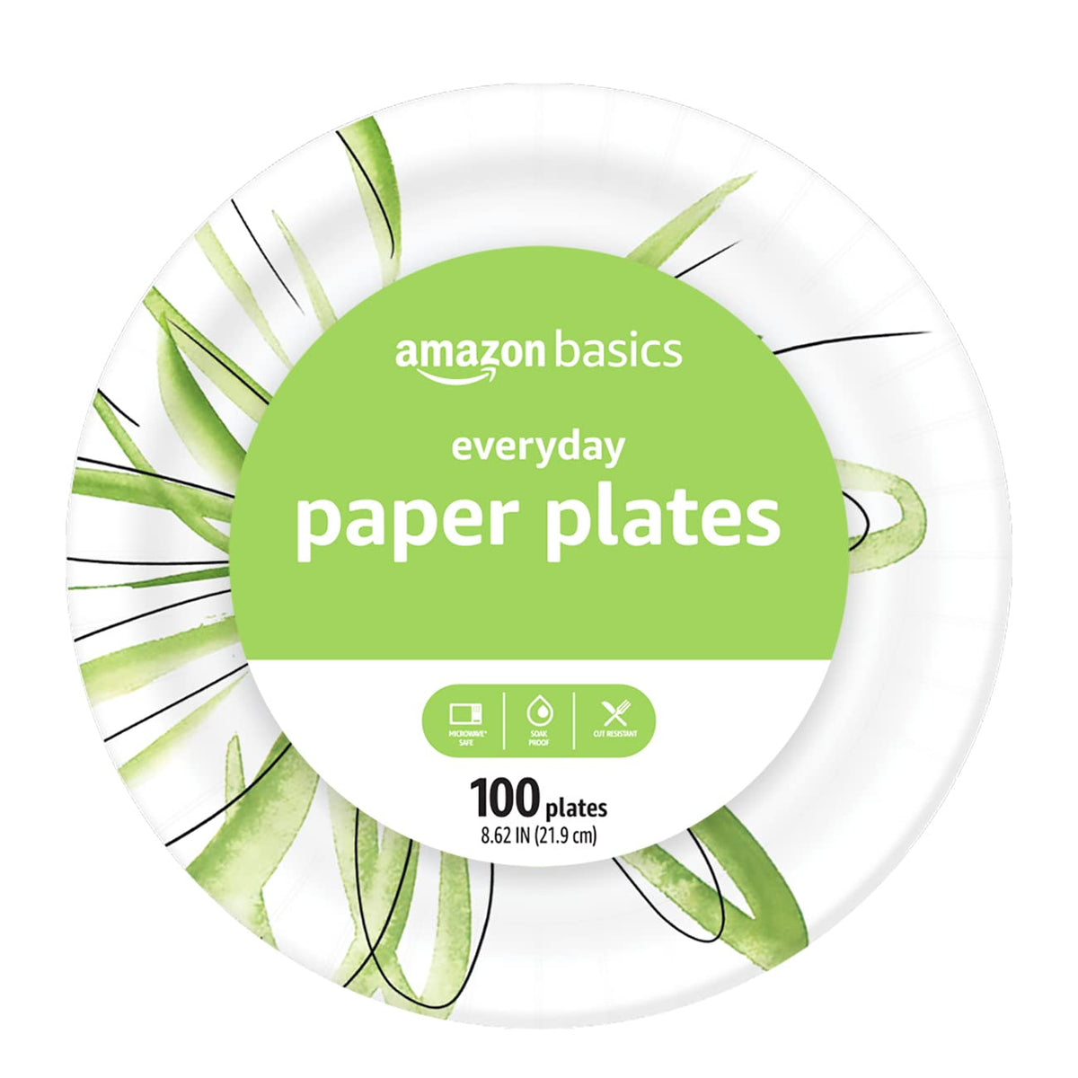 Basics Everyday Paper Plates, 8.62 Inch, Disposable, 100 Count