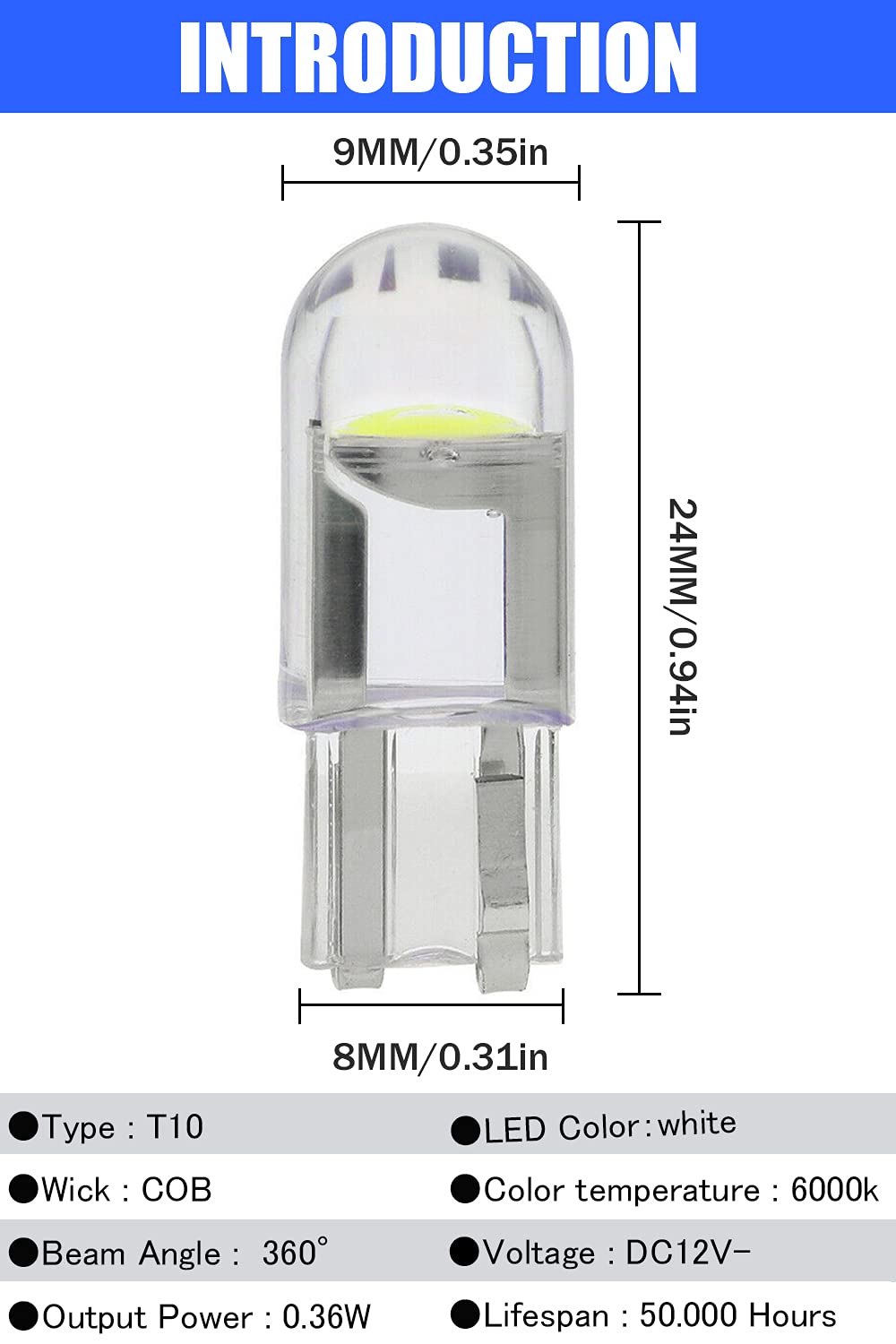 LETINGFAR 194 LED Light Bulb White 6000K Pack of 30, 168 2825 W5W T10 Wedge COB Bulbs Error Free for Car Dome Map Door Courtesy License Plate