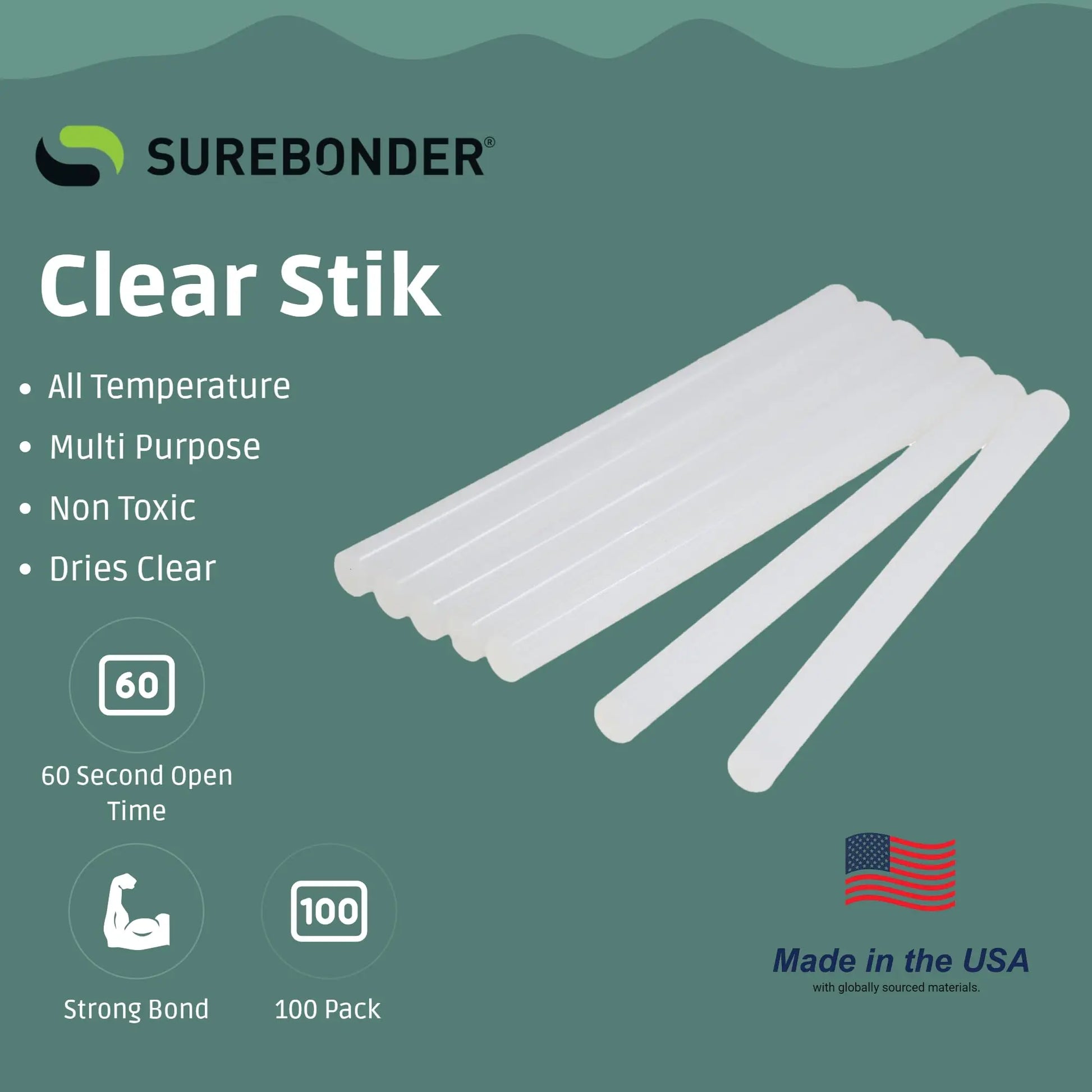 Surebonder DT-100 Mini Size Hot Glue Sticks for Mini Glue Guns 0.27 in. Diameter, 4 in. Length - All Purpose, All Temperature - Great for DIY, Arts, and Crafting - 100 Pack, Clear