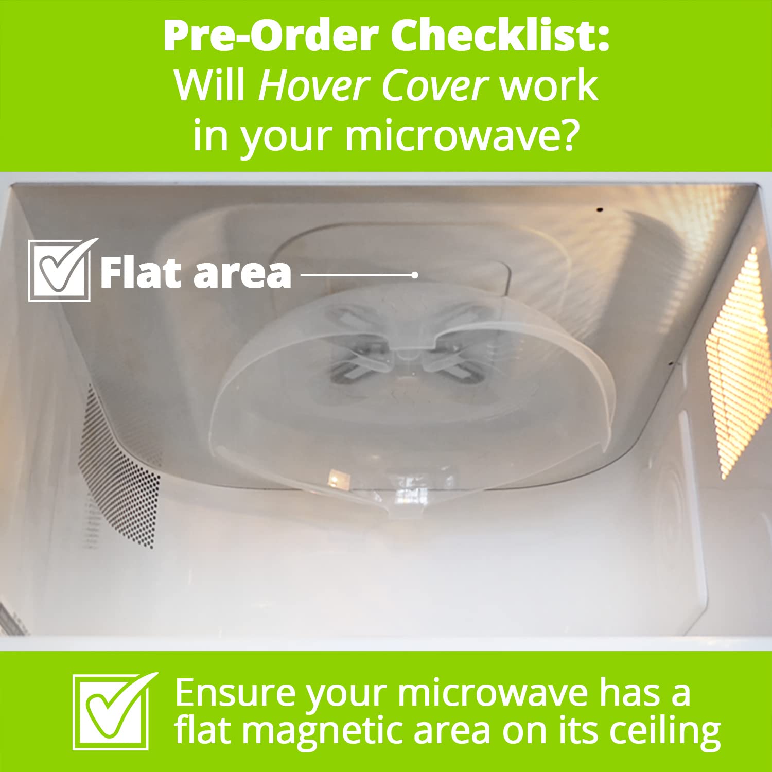 HOVER COVER Magnetic Splatter Cover, 12-Inch Clear BPA-Free Food Lid, Vented Plate Guard with Steam Vents, Anti-Splash Microwave Lid, Dishwasher Safe, Space-Saving Magnetic Storage - Gray