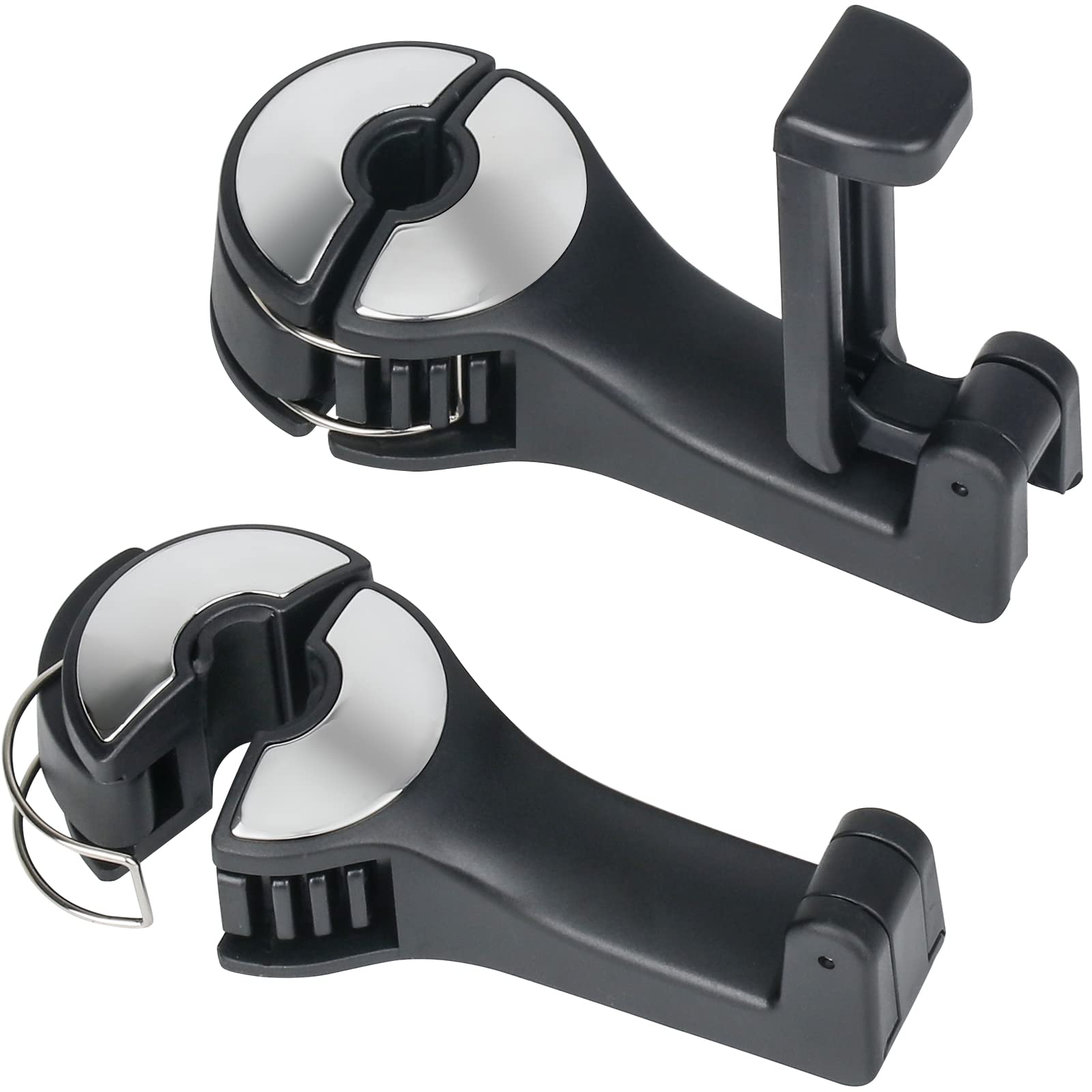 TOOVREN Upgraded 2 Pack Car Headrest Hidden Hook 2 in 1 Car Seat Hooks with Phone Holder for Purse, Backpacks,Toys,and Even Bottle Storage Organizer (Silver)