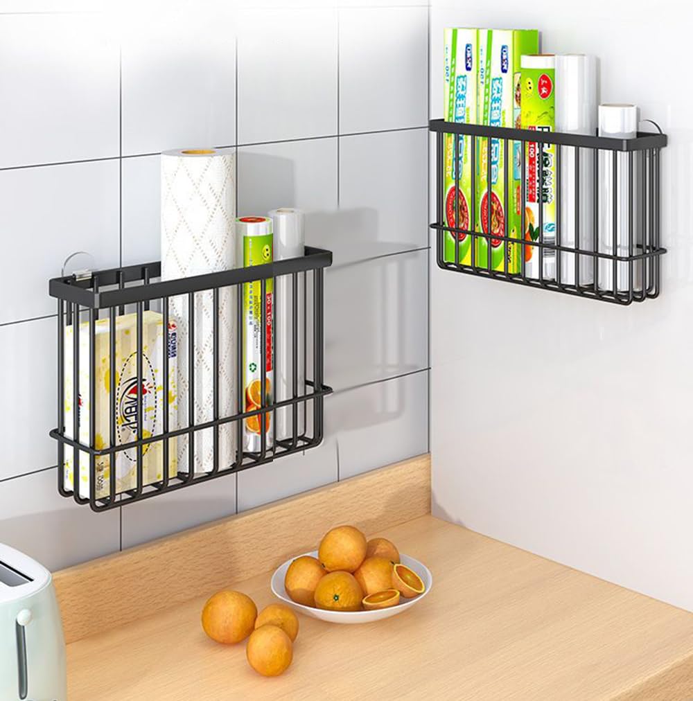 EigPluy 2 Piece Kitchen Cabinet Door Storage Box,Self Adhesive Wall Mounted Storage Boxes,Wardrobe/Bathroom/Refrigerator Small Items Organizer Storage Box (Black)
