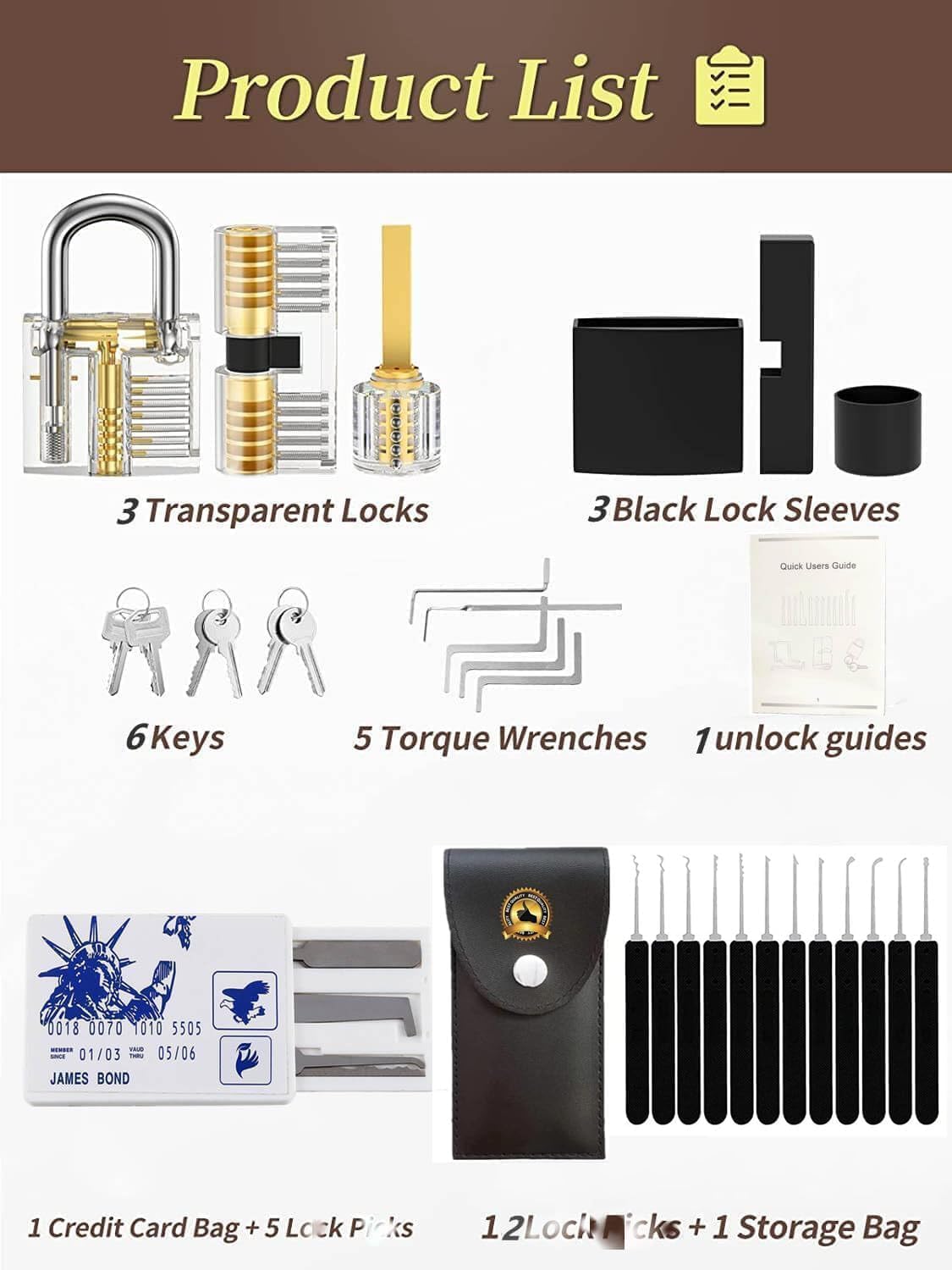 37 Pick Waterproof with Stainless Steel Keys Long Lock Set Kit Suitable for Outdoor Fence,Sheds, Storage Unit, Gate, Toolbox,Trailer,Garages Picking GFHGC1