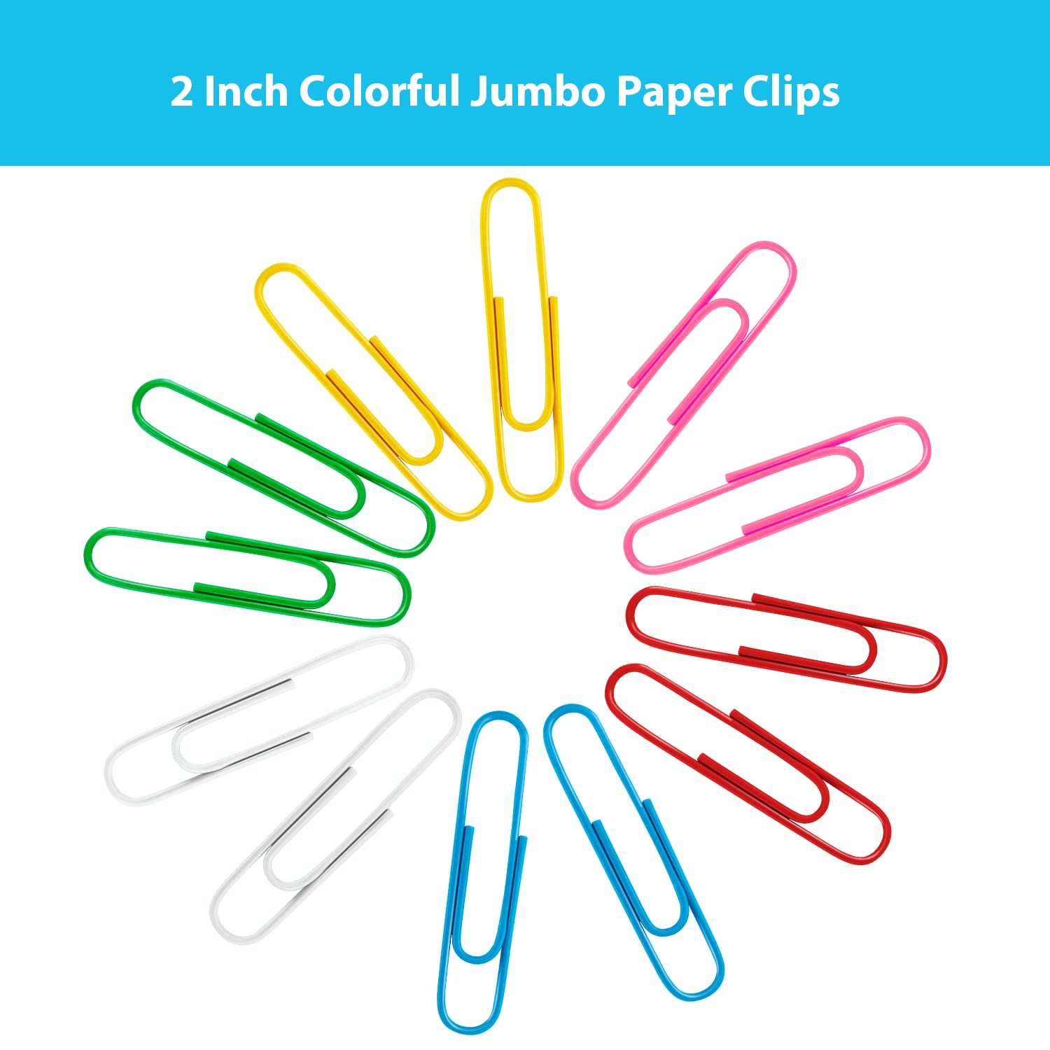 Paper Clips, 100Pcs 2 Inch Large Paperclips, Assorted Colored Coated Jumbo Reusable Big Paperclips, Large Colored Paper Clips for Office School Document Organizing