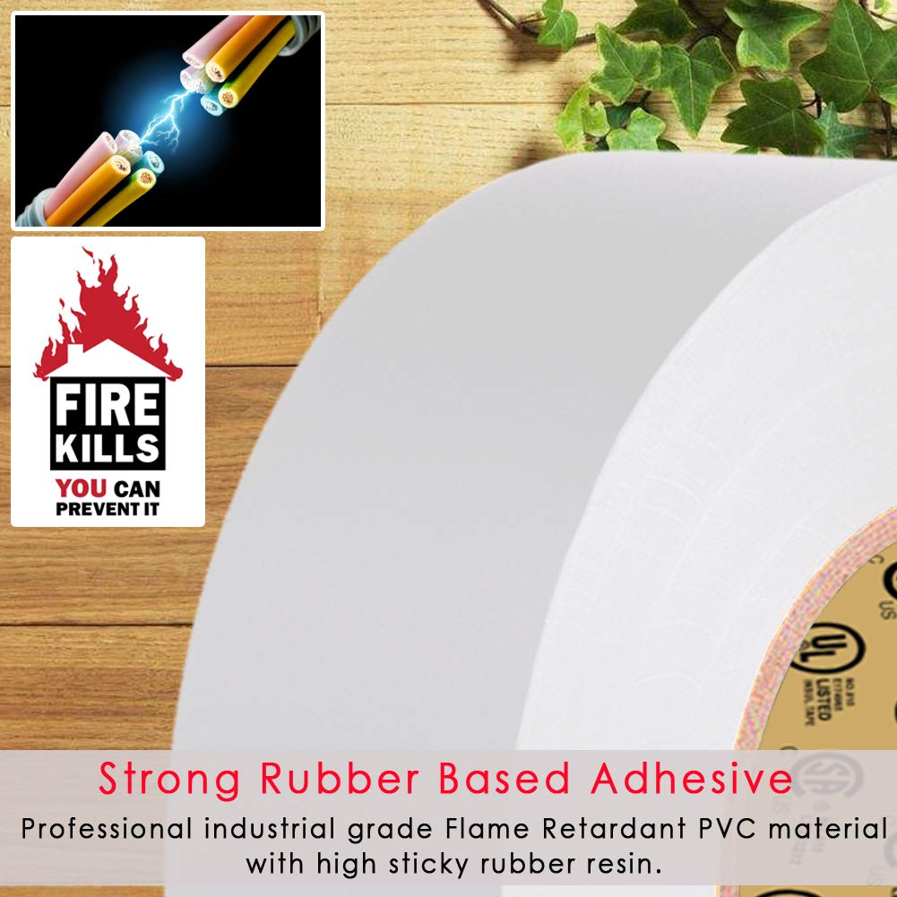 LYLTECH White Electrical Tape, 66 feet x 3/4 inch x 7 mils-600V,Pass UL/CSA Certification. Waterproof,Flame Retardant,Strong Adhesive, 14℉ to 176℉(White)
