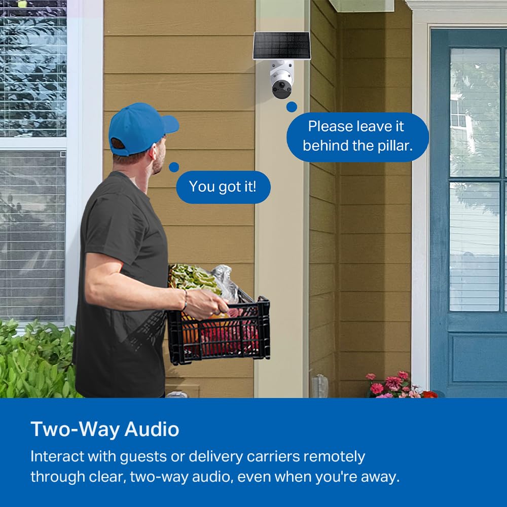 TP-Link SolarCam C402 Kit, Outdoor Battery Camera w/Solar Panel Base, Wireless, 1080P, Free Person/Vehicle Detection, SD/Cloud Storage, Color Night Vision, No Hub Needed, Works w/Alexa