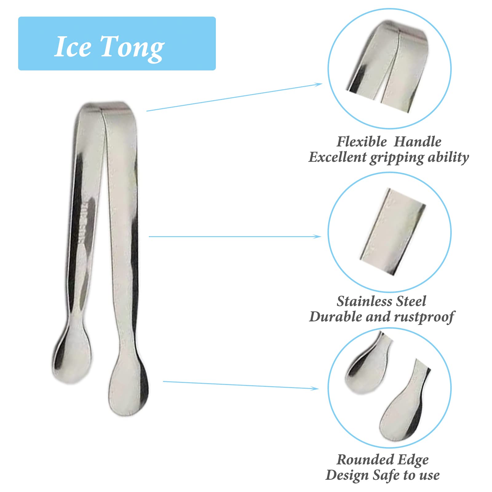 6PCS Ice Tongs Mini Sugar Tongs 4.25Inch Stainless Steel Small Serving Tong, Tiny Kitchen Tong for Appetizers,Tea Party, Coffee Bar, Desserts by Sunenlyst (Silver)