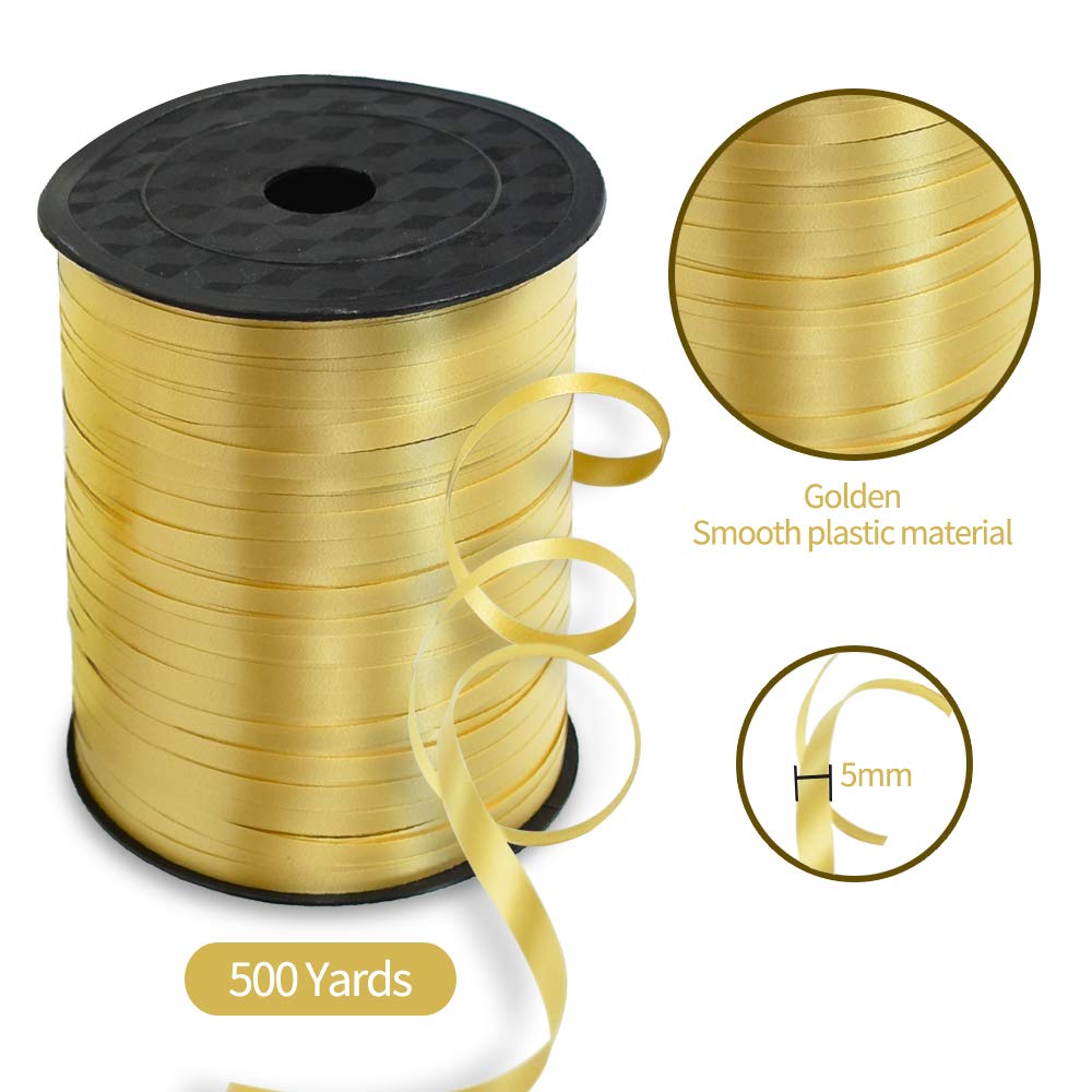 TONIFUL 500 Yards Curling Ribbon-Balloon Ribbon-Balloon String for Art&Craft Decor,Gift Wrapping,Ribbons and Bows for Christmas New Year Birthday Gifts Supplies (Gold)