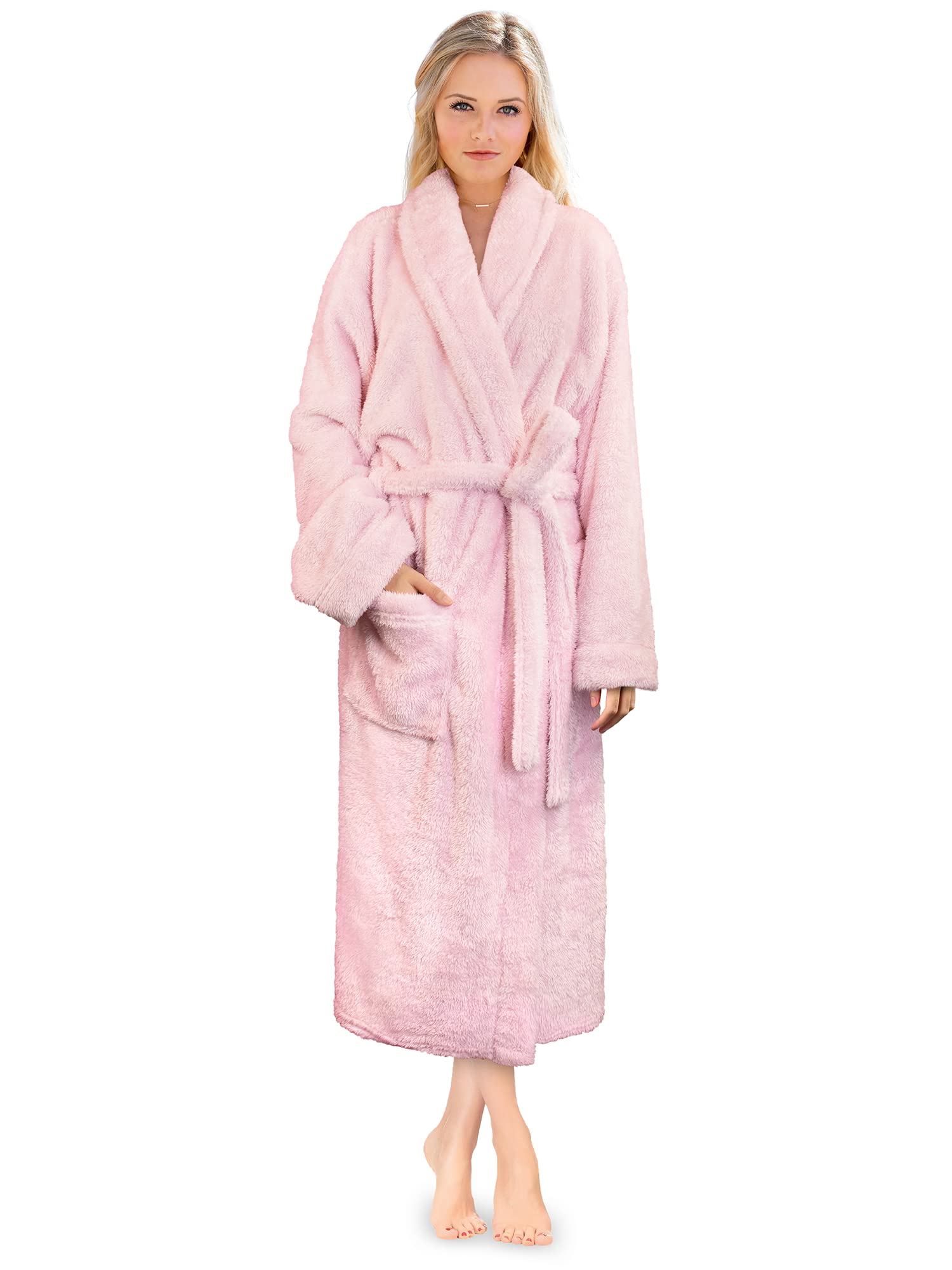 PAVILIA Premium Womens Plush Soft Robe Fluffy, Warm, Fleece Sherpa Shaggy Bathrobe (S/M, Light Pink)