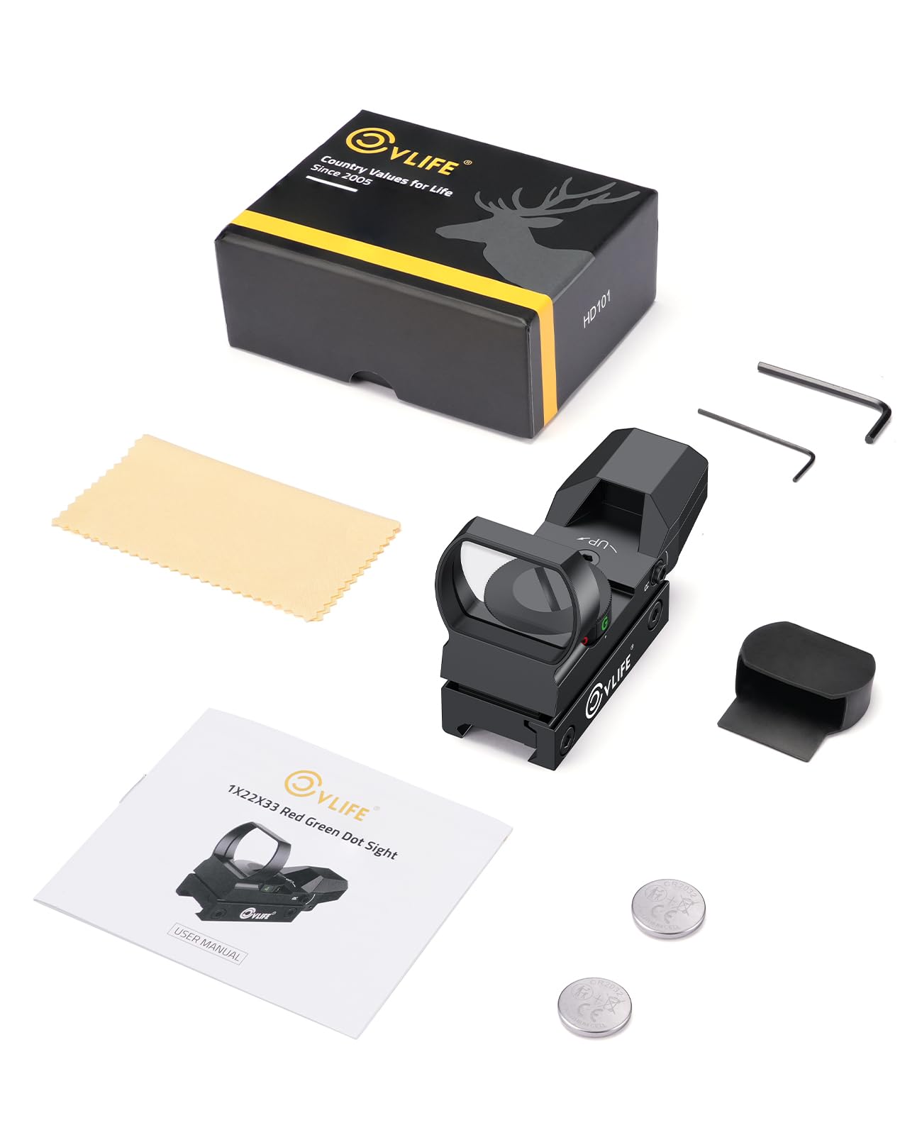 CVLIFE 1X22X33 Red Green Dot Sight, Reflex Sight for 20mm Picatinny Rail, Black