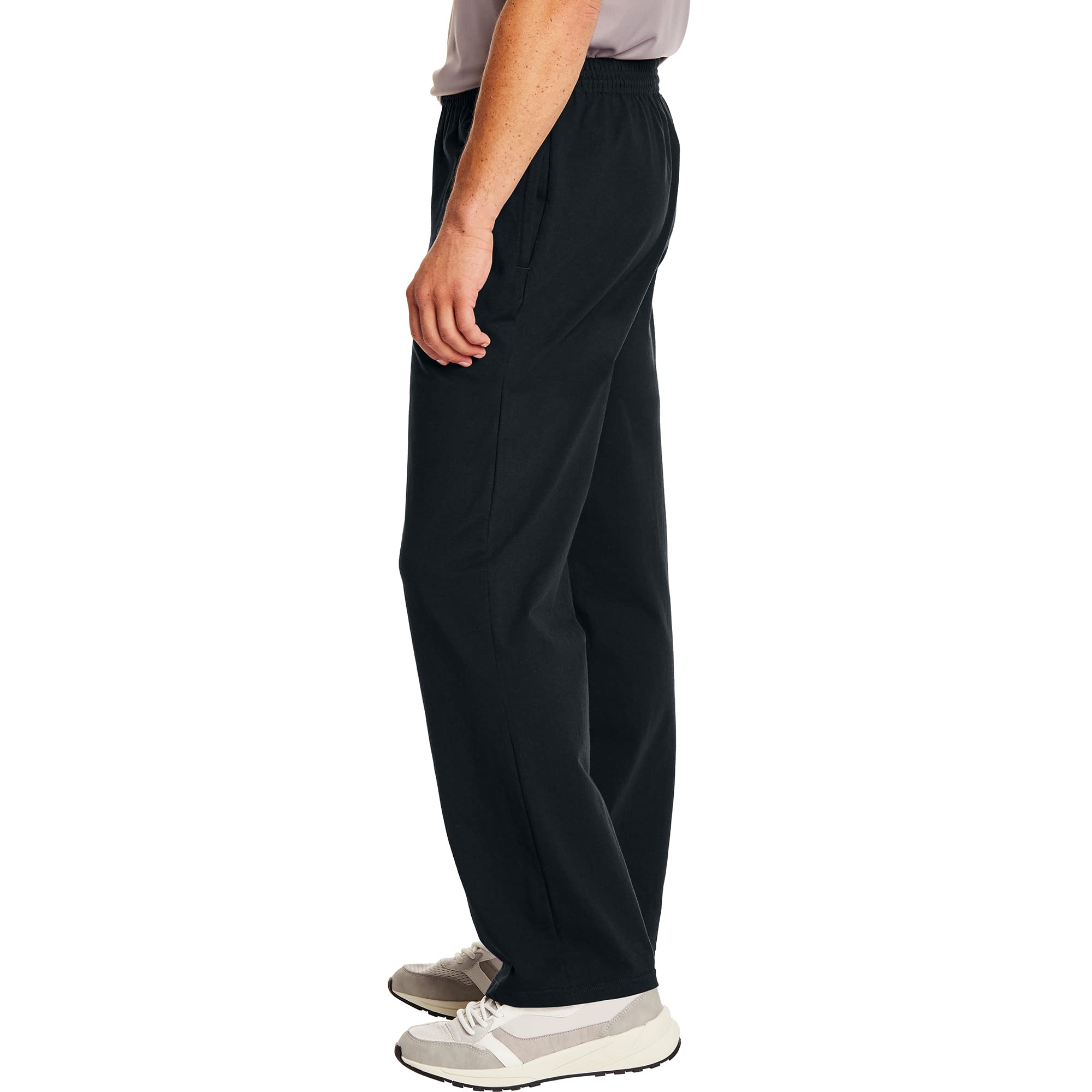Hanes Essentials Sweatpants, Men’s Cotton Jersey Pants with Pockets, 33”, Black, Large