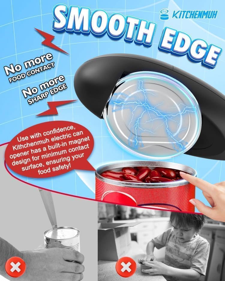 One Touch Electric Can Opener Fits Almost All Can Sizes for Seniors with Arthritis, Hand Held Battery Operated Can Opener with Smooth Edge, Food Safe Kitchen Gadgets Automatic Can Opener for Kitchen