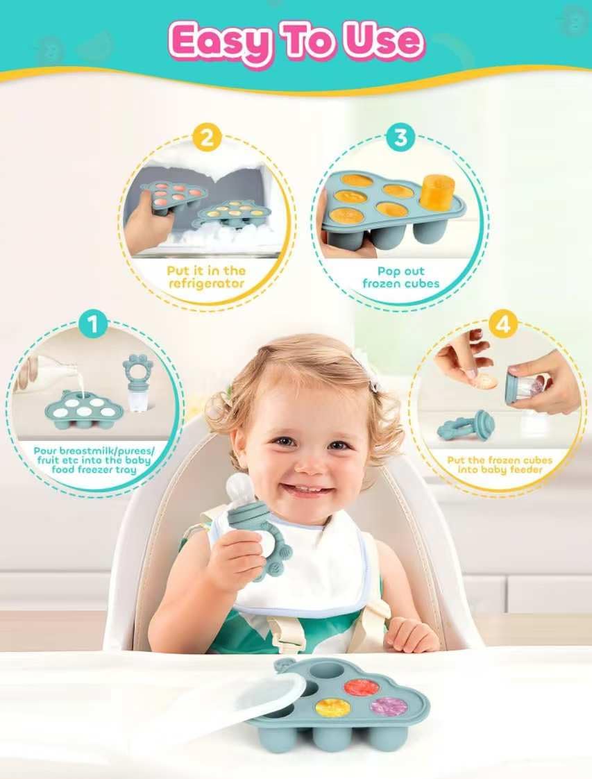 LOTBILL Baby Breastmilk Popsicle Molds & Fruit Food Feeder Pacifier, Silicone Baby Food Storage Containers, Baby Popsicle Molds Teething for Toddler Teething & Infant Self Feeding (Blue)