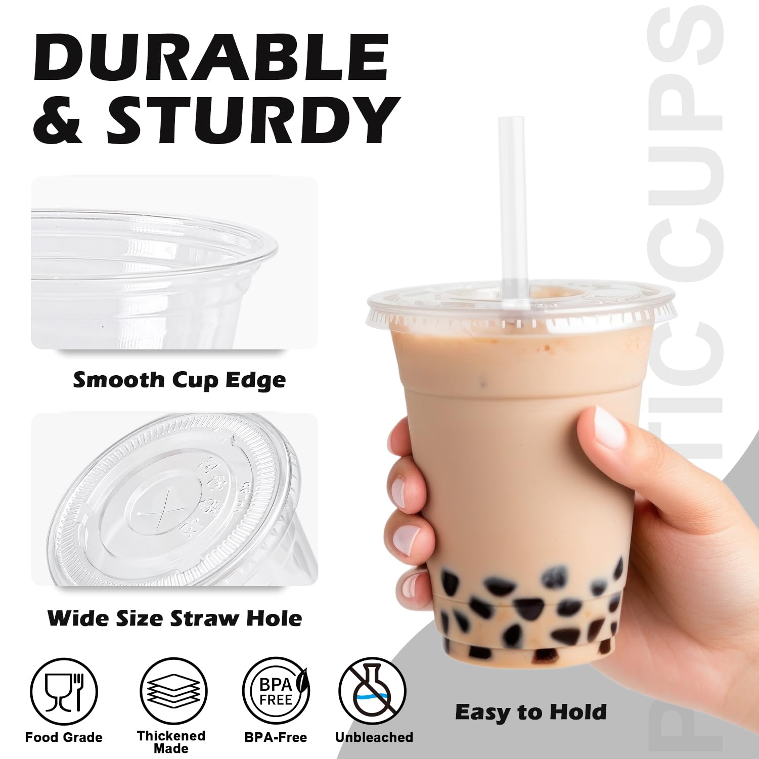 Huifany 100 Pack 16 oz Disposable Plastic Cups with Lids and Straws, Clear Party Coffee Cups for Cold Beverages, Smoothies, Iced Coffee, and Leak-Proof, BPA-Free