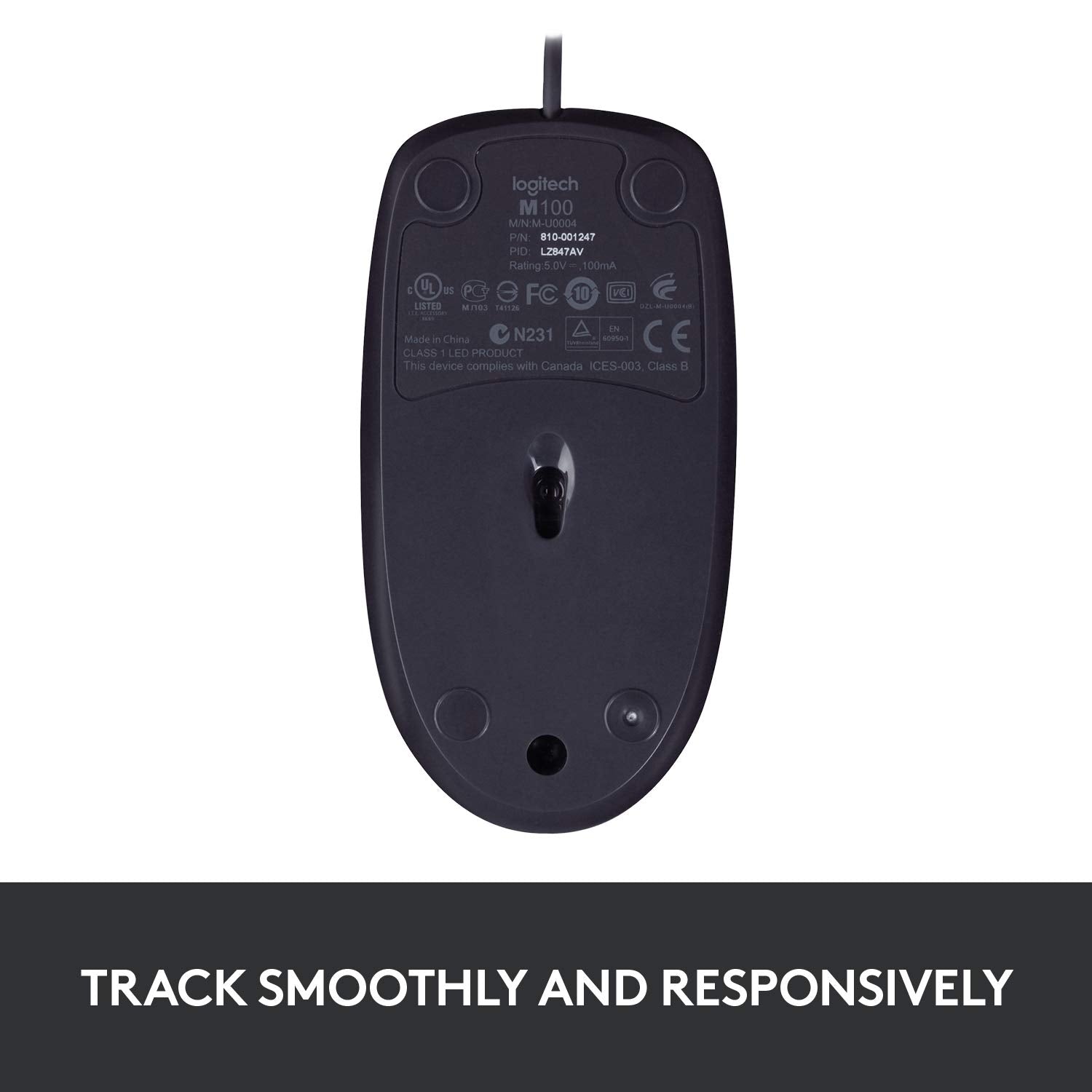 Logitech B100 Wired Mouse for Computer and Laptop, USB Corded Mouse, Right or Left Hand Use - Black