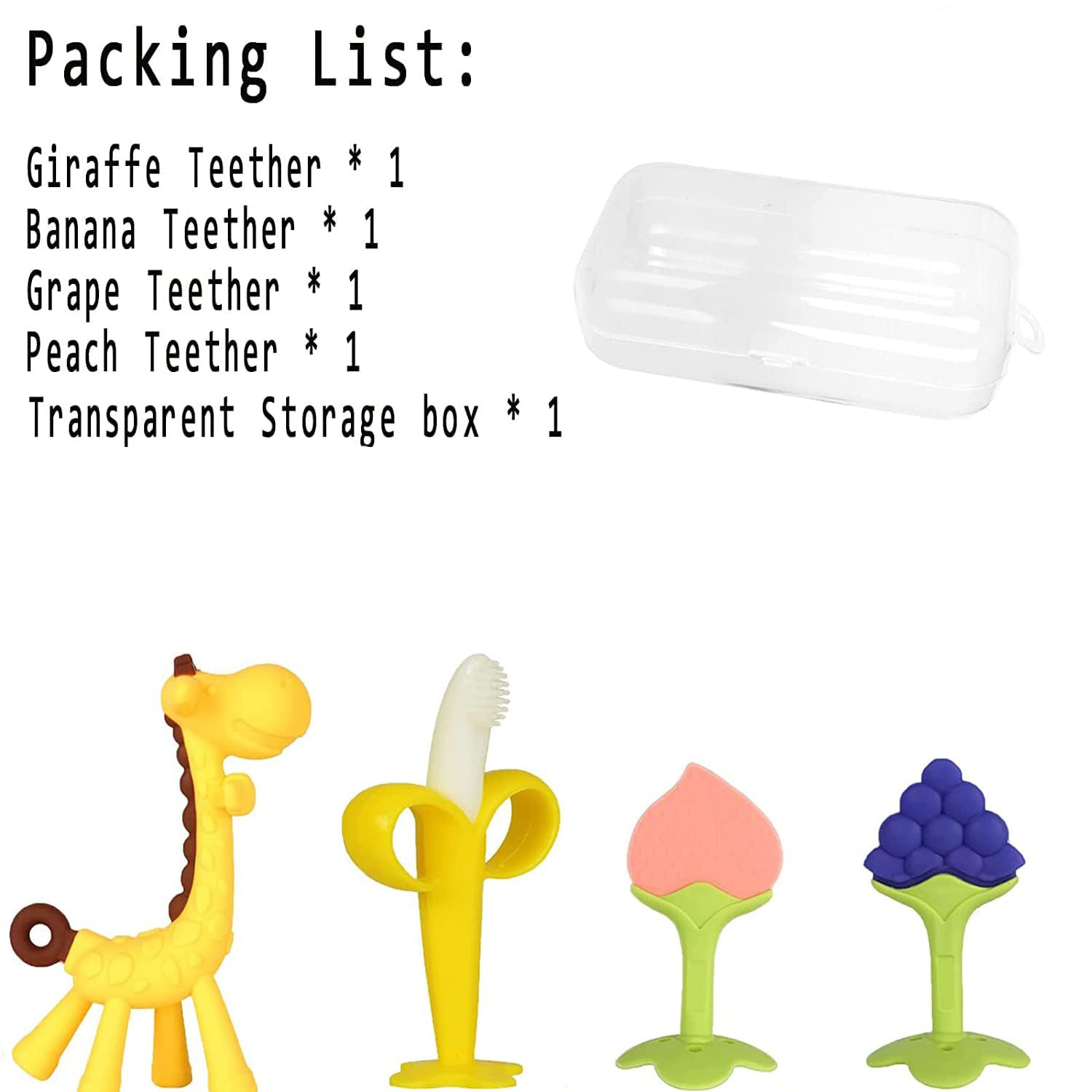 Haili XMGQ Baby Teething Toys 3-6 Months, Silicone Baby Teether Freezer BPA Free, Babies Teething Relief Sore Gums, Banana Finger Toothbrush, Fruit Shape Giraffe Teether for Infant Boys and Girls