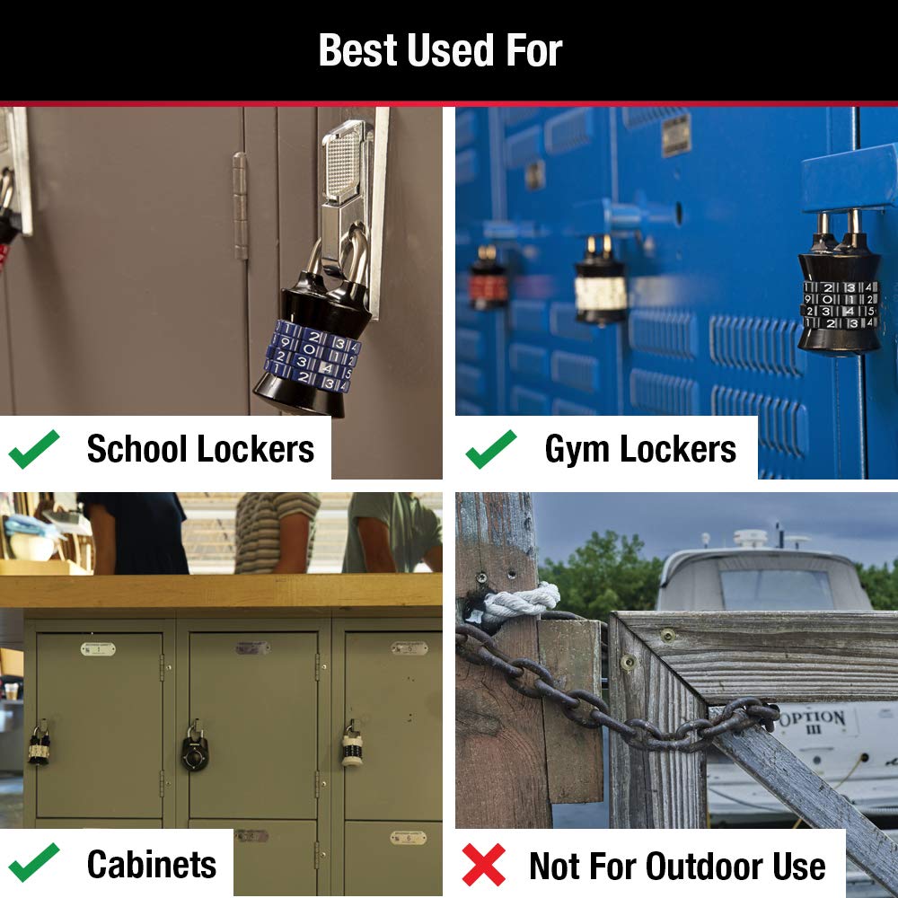 Master Lock Word Combination Lock, Set Your Own Combination Lock for Gym and School Lockers, Indoor Combo Padlock, Colors May Vary, 1535D