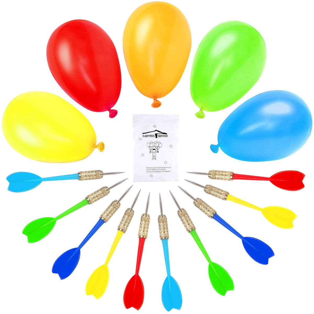 LovesTown Jahrmarkt Spiele Darts, 500Stk Zirkus Dekorationen, Weihnachtsballons, Wasserballons mit 10Stk Darts für Karnevalsparty Zubehör