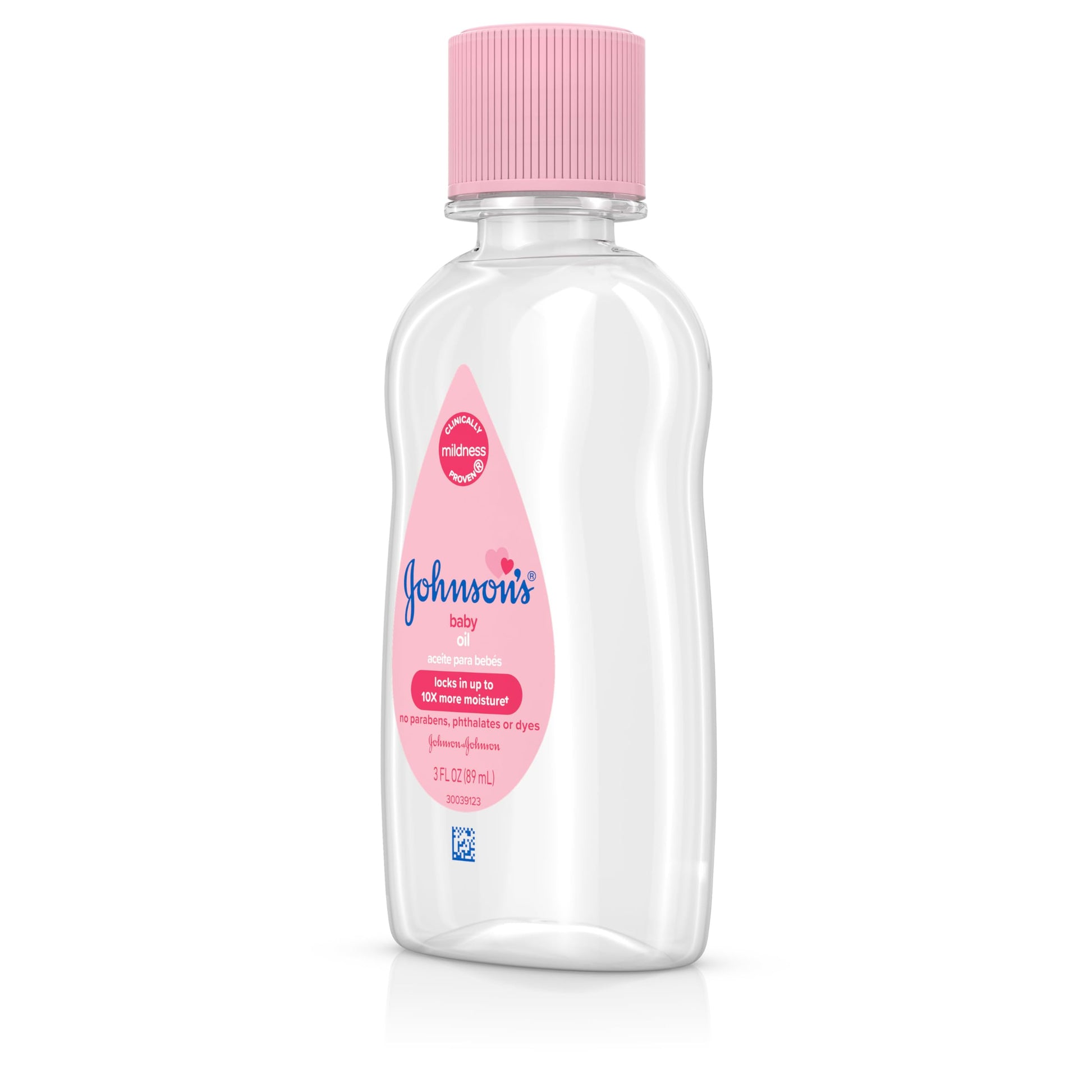 Johnson's Baby Oil, Pure Mineral Oil to Prevent Moisture Loss for Newborn, Kids, and Adults, Gentle and Soothing Baby Massage Oil, Dry Skin Relief, Hypoallergenic, Original Scent, 3 fl. oz