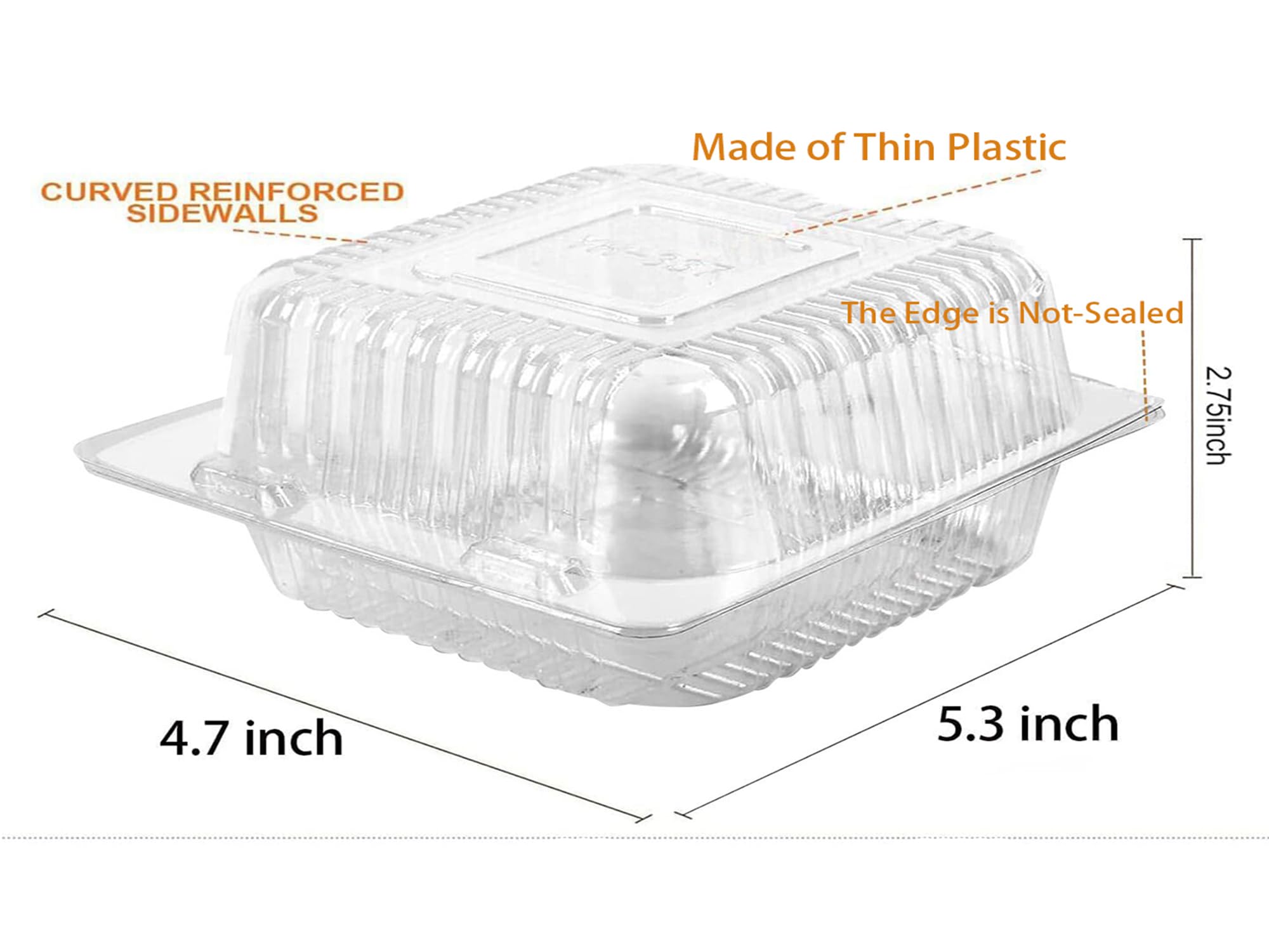 50 Count Clear Plastic Hinged Take Out Containers Clamshell Takeout Tray Food Clamshell Containers Outside Diameter for Dessert, Snacksetc, Cakes Slice, Cookies, Salads