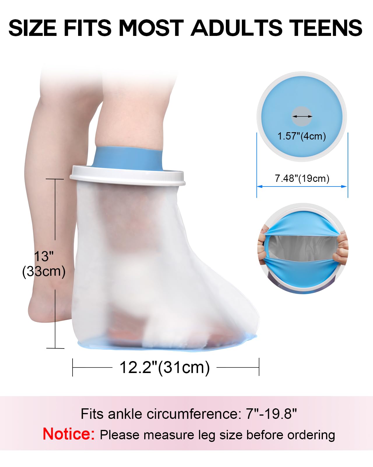 DNEOUXI Waterproof Foot Cover for Shower Adult, Foot Cast Covers with Non-Slip Padding Bottom, Watertight Ankle Foot Cast Protector for Surgery Bandage Dressing Wound, Reusable