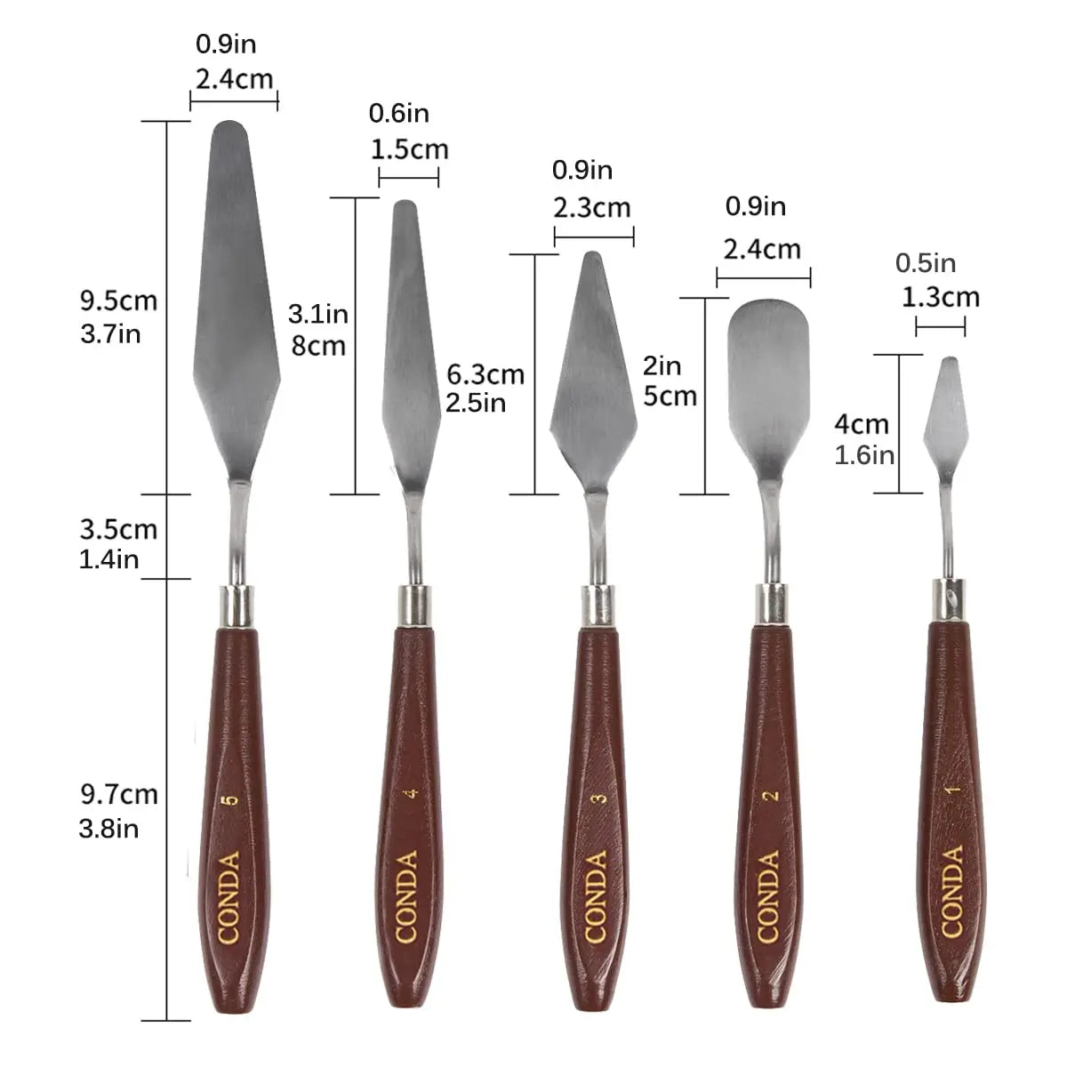 CONDA Palette Knife Painting Stainless Steel Spatula Palette Knife Oil Paint Metal Knives Wood Handle (Red 5 Piece)