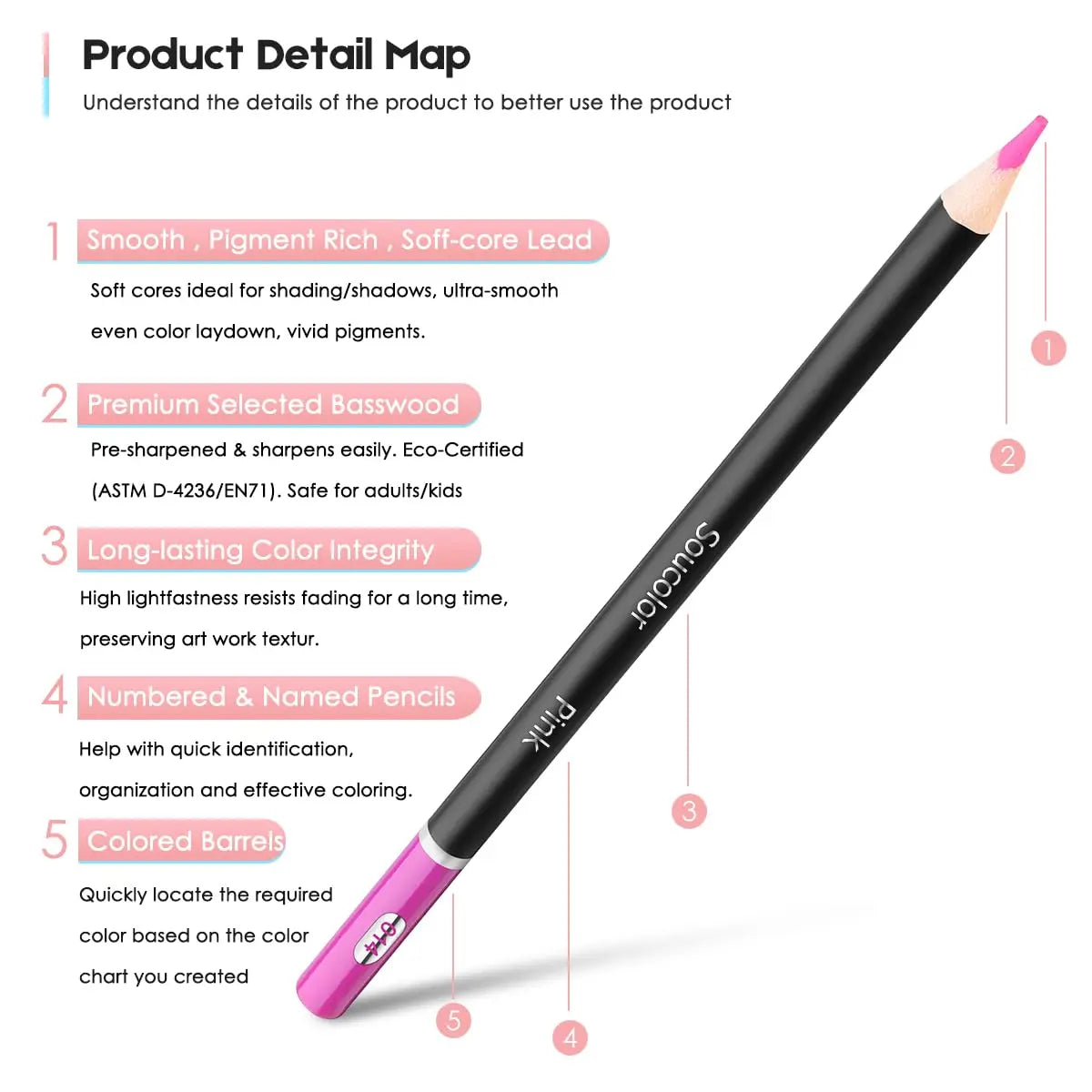 Soucolor 72-Color Colored Pencils for Adult Coloring Books, Christmas Stocking Stuffers for Teen Girl Boys Gifts, Soft Core Color Pencil Set for Kids Art Supplies, Coloring Drawing Sketching Pencils