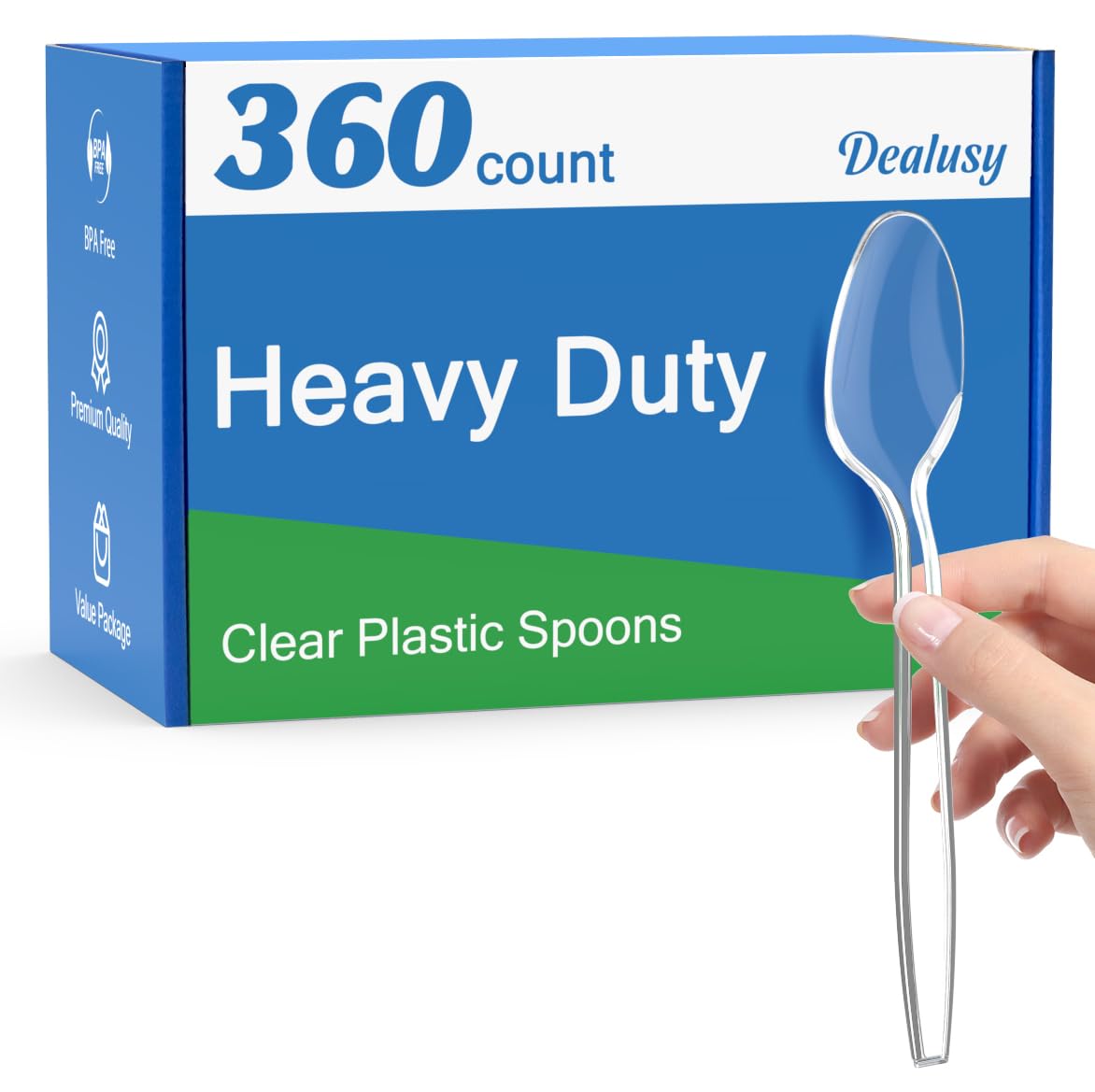 Dealusy 360 Stück durchsichtige Plastiklöffel Einweg, BPA-frei, hitzebeständig, solide und haltbare Einweglöffel, schwere Ausführung, Großpackung, Premium-Plastiklöffel Einweg für Partyzubehör