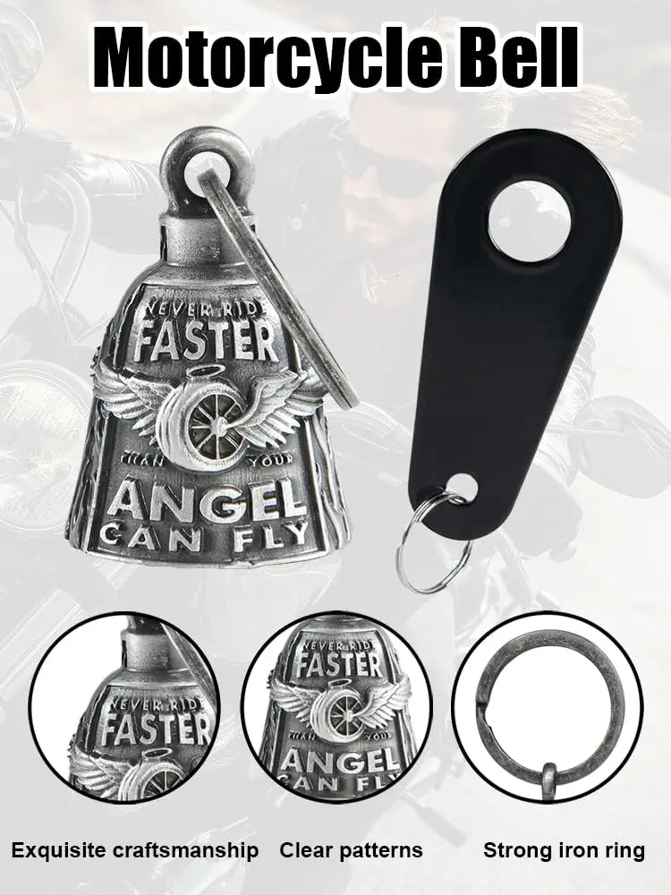Motorcycle Bells for Bikers Guardian Angel Gremlin Motorcycle Bells for Motorcycle Rider Key Chain for Luck (Never Rider Faster Than Your Angel Can)