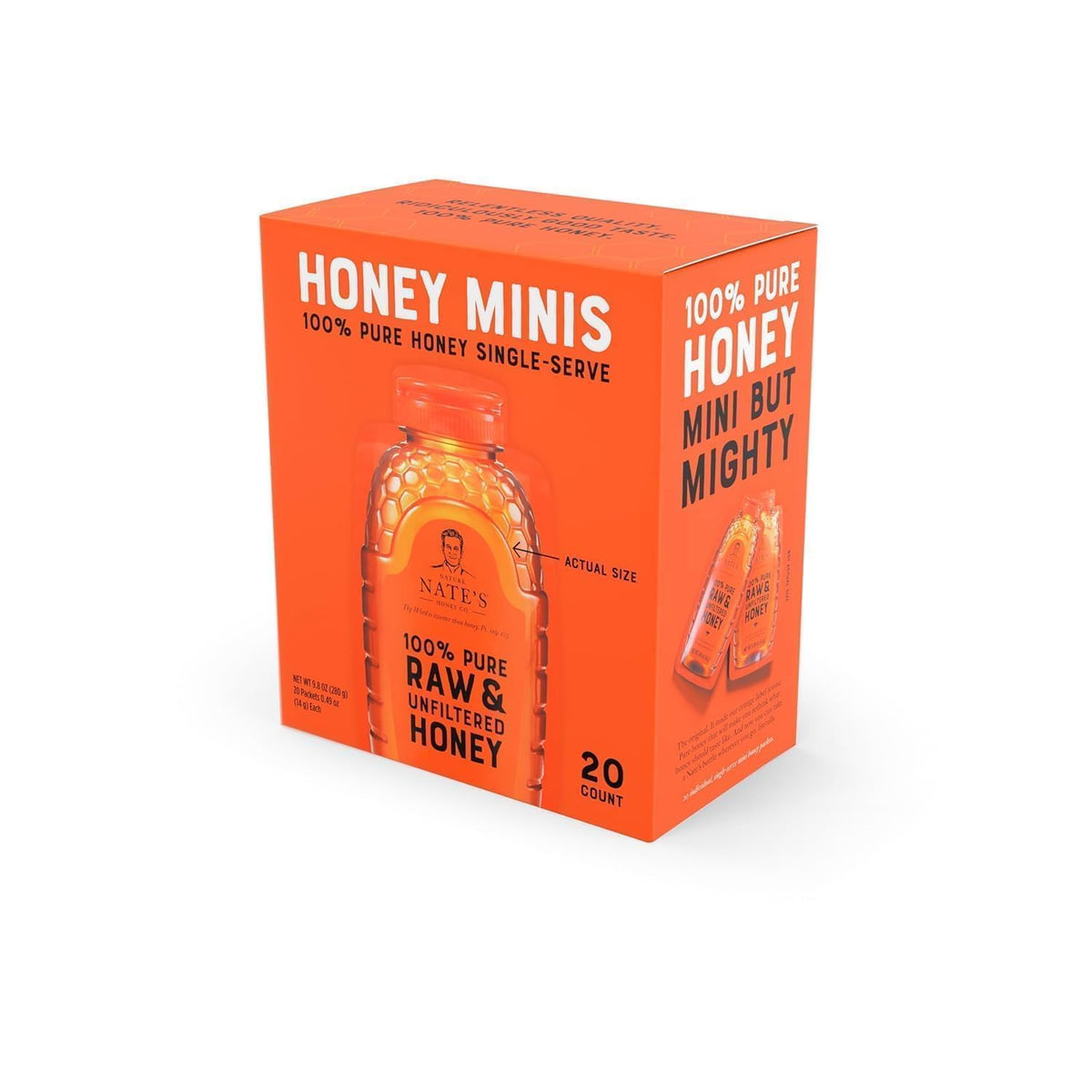 Nate's Honey Minis - Single-Serve 100% Pure, Raw & Unfiltered Honey - 0.49oz Packets, 20ct box