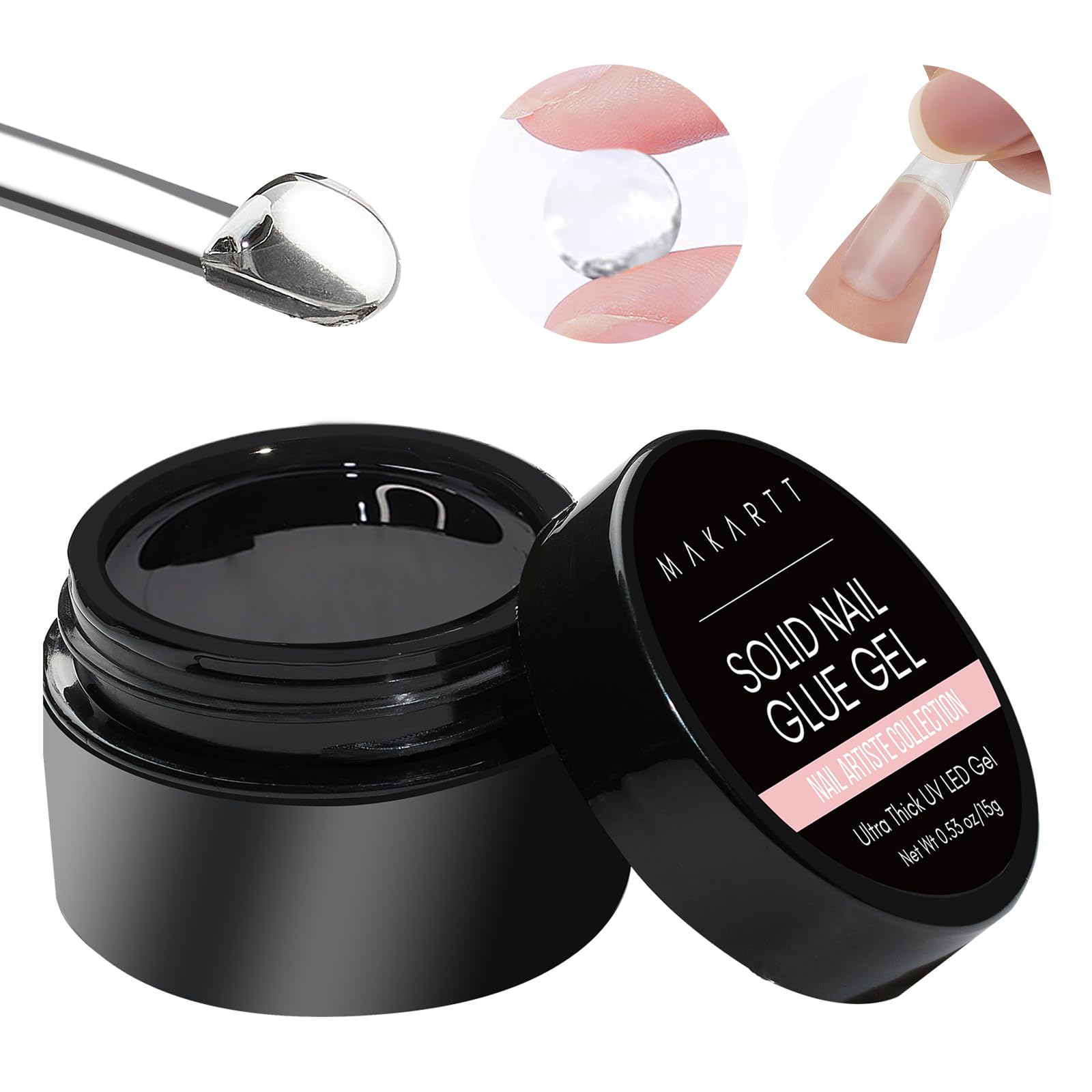 Makartt Solid Nail Glue Gel for Press On Nails- Strong Clear Acrylic Nail Tips Solid Gel Nail Glue for Fake Nails Soft Gel Nail Tips Solid Hard Gel for Nails Nail Art DIY Home 15ML UV Light Cured