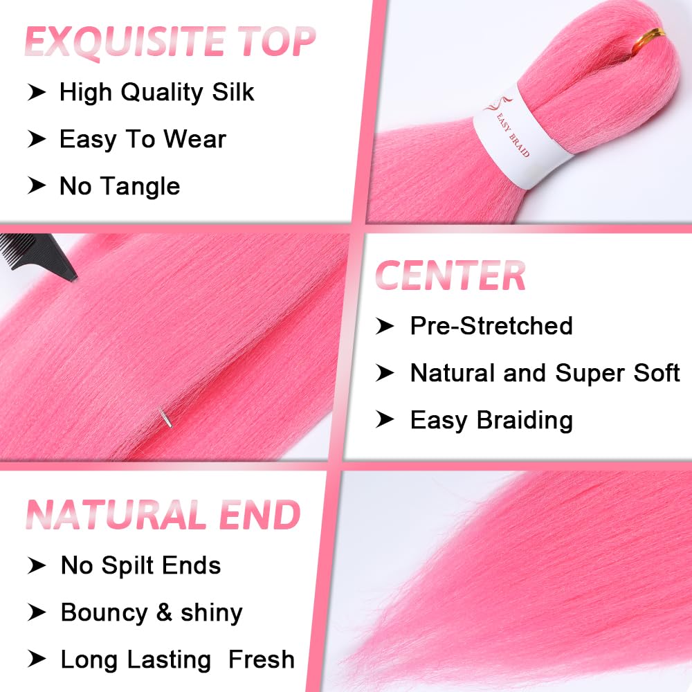 Pre stretched Braiding Hair 32 Inch Pink Braiding Hair Extensions Yaki Braids Hair Hot Water Setting Synthetic Hair Colored Braiding Hair Crochet Hair(3 Packs,Pink#)